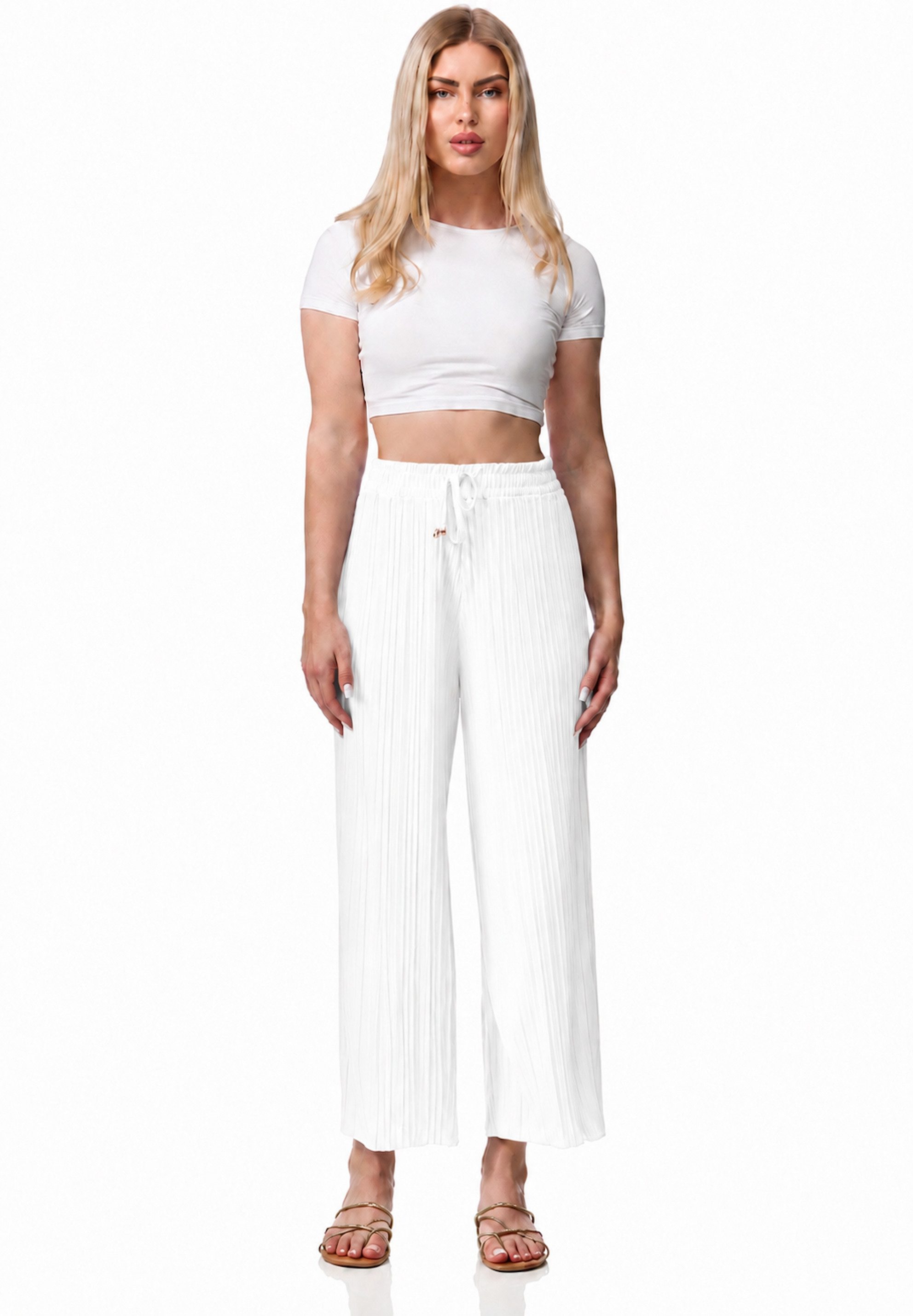 Worldclassca Stoffhose Worldclassca Stoffhose Plissierte Sommer Hose weitem Bein Faltenhose Neue Kollektion - Stilvolle und gemütliche Sommer Mode für Damen