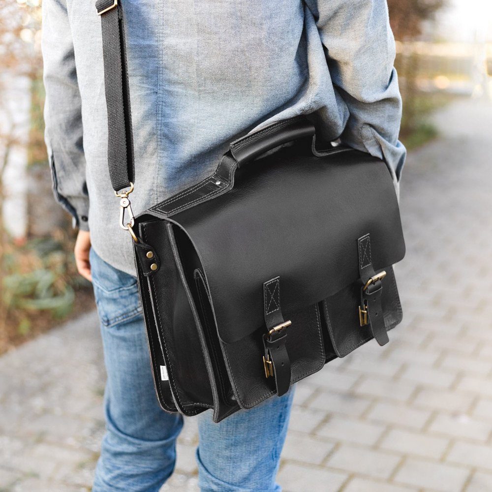 Jahn-Tasche Aktentasche Naturleder Lehrertasche, Anilin-Leder Schwarz, günstig online kaufen