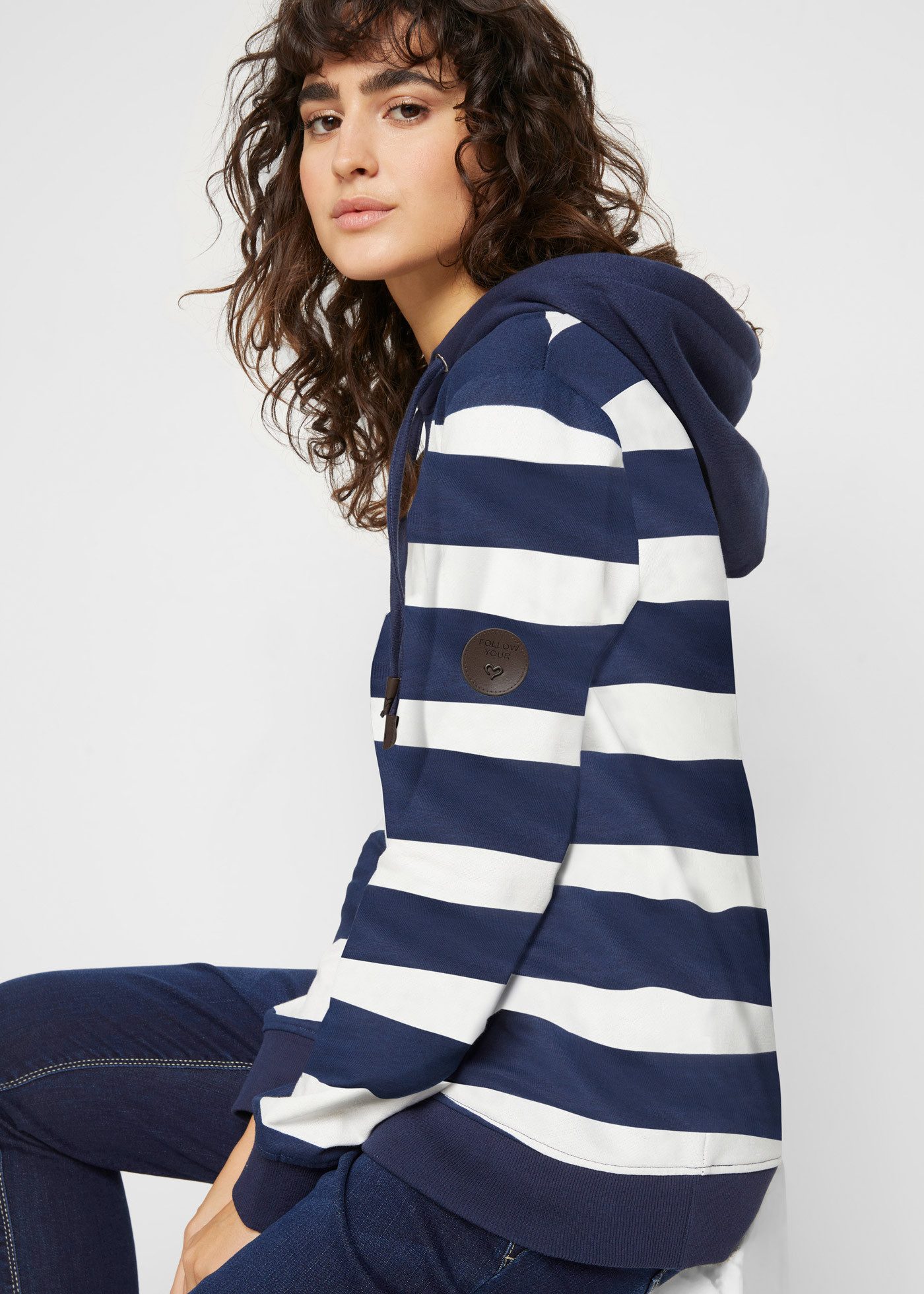 bonprix Kapuzensweatshirt lockere Passform, gestreiftes Design, aus 100% Ba günstig online kaufen