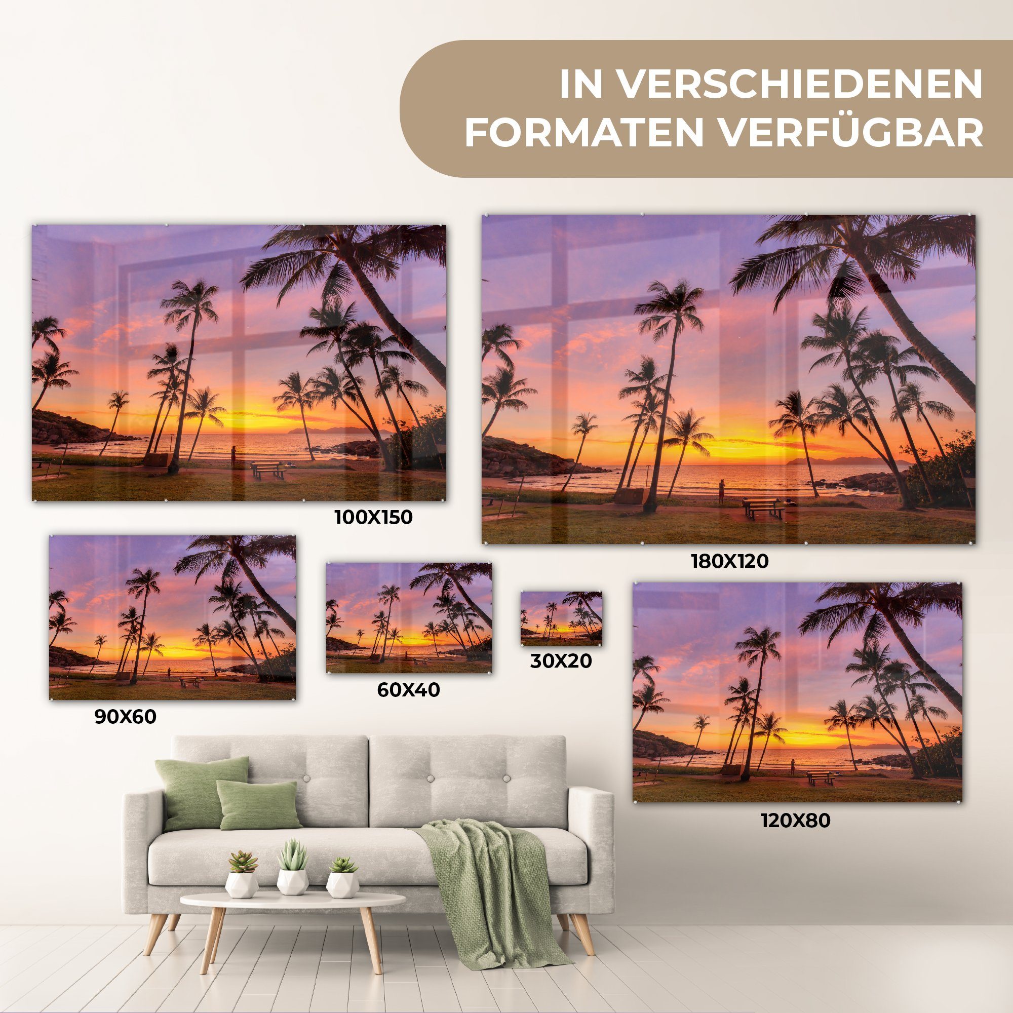 Acrylglasbild an Palmen Acrylglasbilder in & Wohnzimmer Strand bei Schlafzimmer einem St), MuchoWow Sonnenaufgang (1 tropischen Australien,