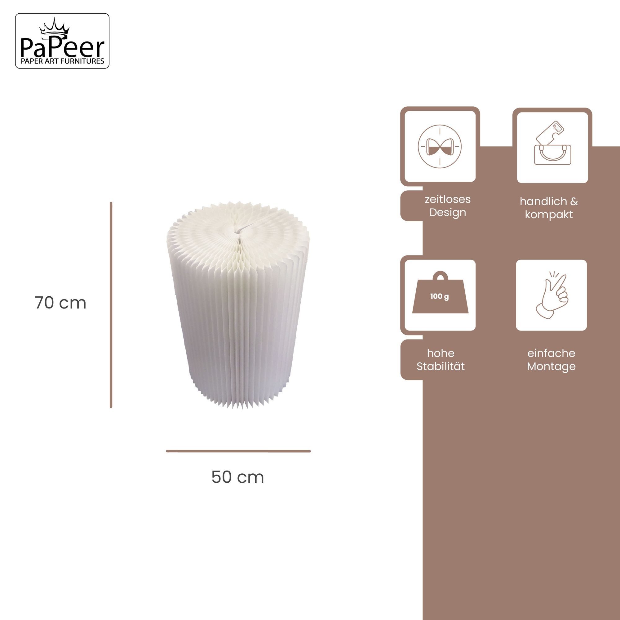 PaPeer Wohnzimmer-Set Tisch, (76 × 50 cm, weiß, 1-St), Faltbar, Pappmöbel, platzsparend