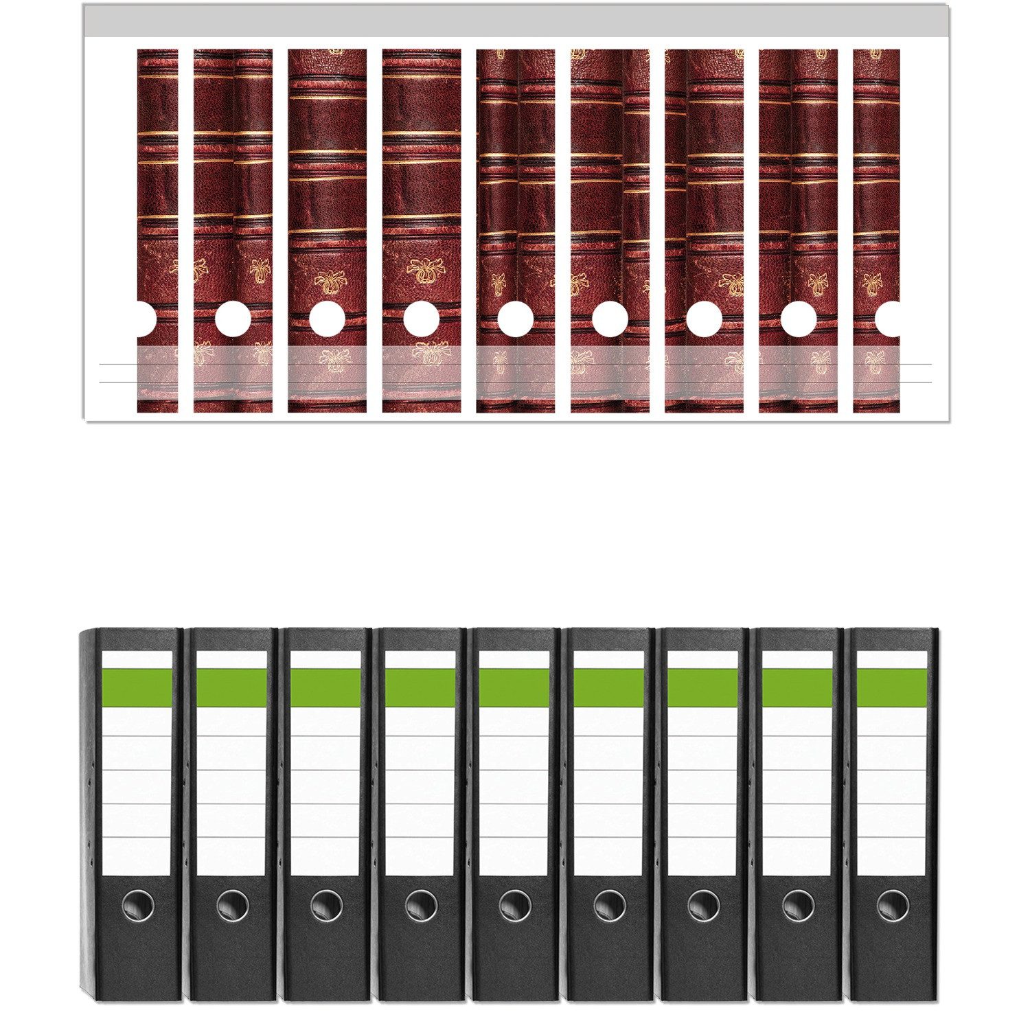 Wallario Etiketten Alte Bücher mit rotem Ledereinband, Ordnerrücken-Sticker in verschiedenen Ausführungen