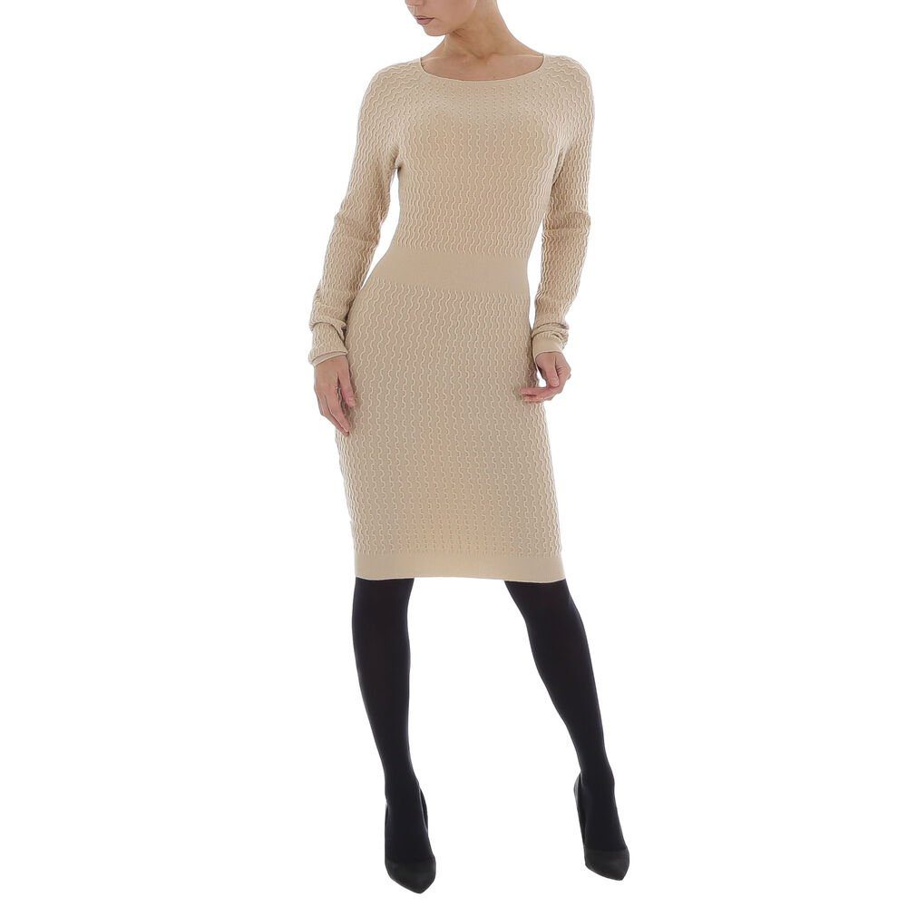 Ital-Design Strickkleid Damen Freizeit Ornamente Stretch Strickoptik Stretchkleid in Beige