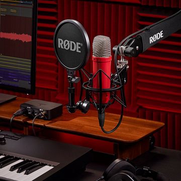 RØDE Mikrofon NT1 Signature Red Studio-Mikrofon mit PSA1 Schwenkarm und Poliertuch