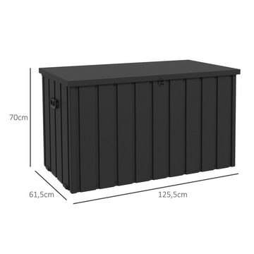 Outsunny Gartenbox Auflagenbox 450L Aufbewahrungsbox mit Gasdruckfedern (Truhe mit Rollen, 1 St., Aufbewahrungskiste), für Garten, Balkon, Stahl, Dunkelgrau