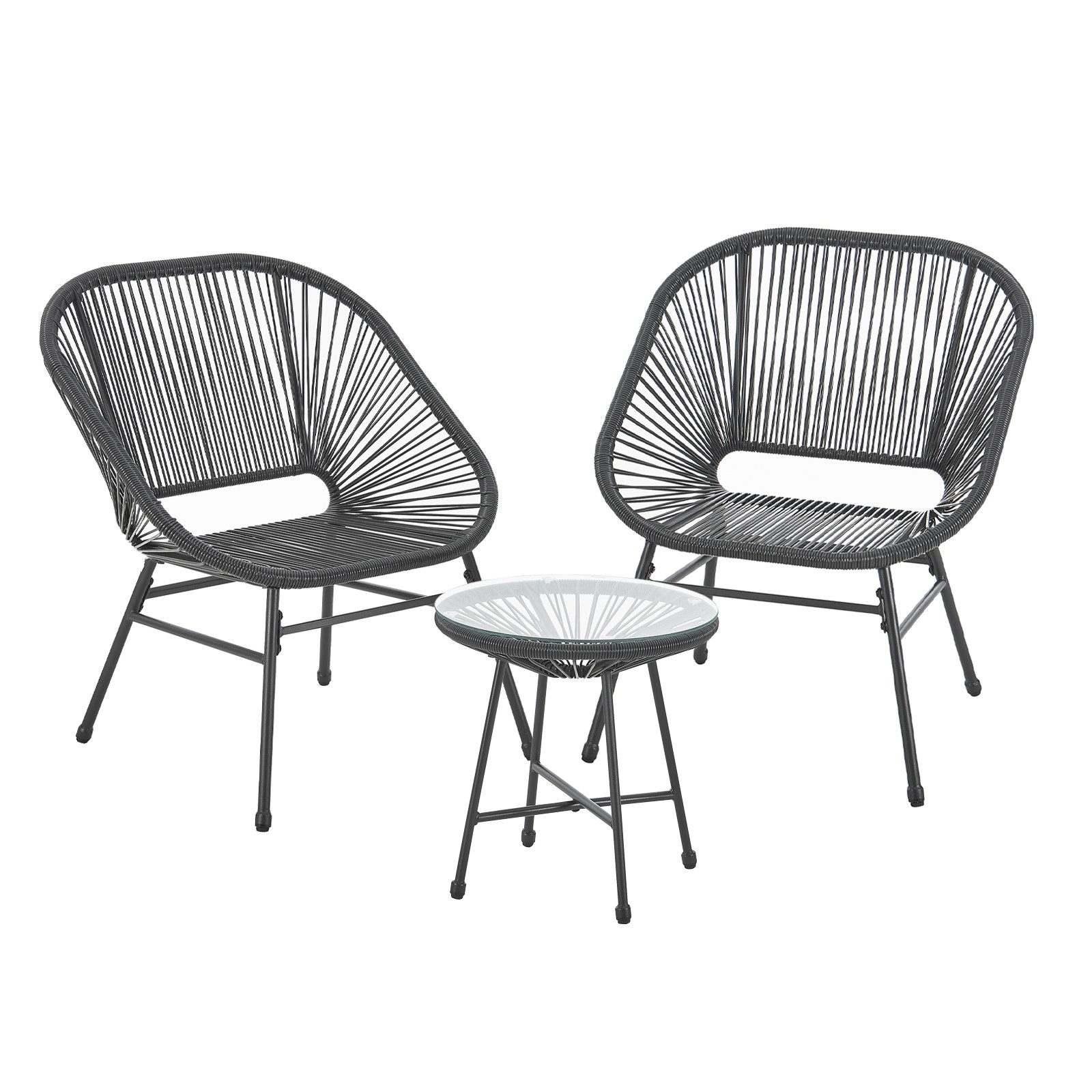 SVITA Balkonset TULUM, (Set, 3-teilig), Garten-Möbel, 2 Stühle, mit Tisch, Schwarz
