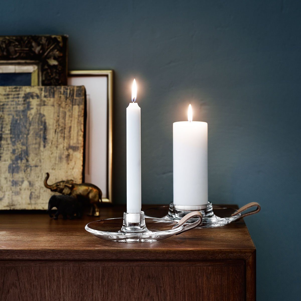 HOLMEGAARD Kerzenleuchter / Kammerleuchter Design With Light Ø 16 cm aus Glas mit Ledergriff