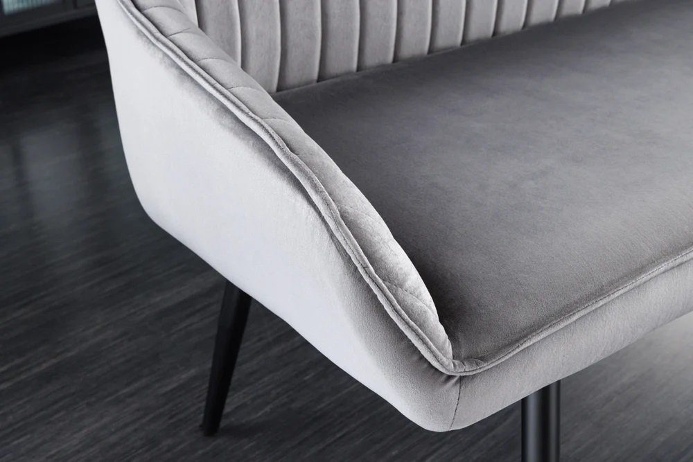 Samt Sitzbank Elegante grau ca.160cm Armlehnen Sitzbank MILAN LebensWohnArt