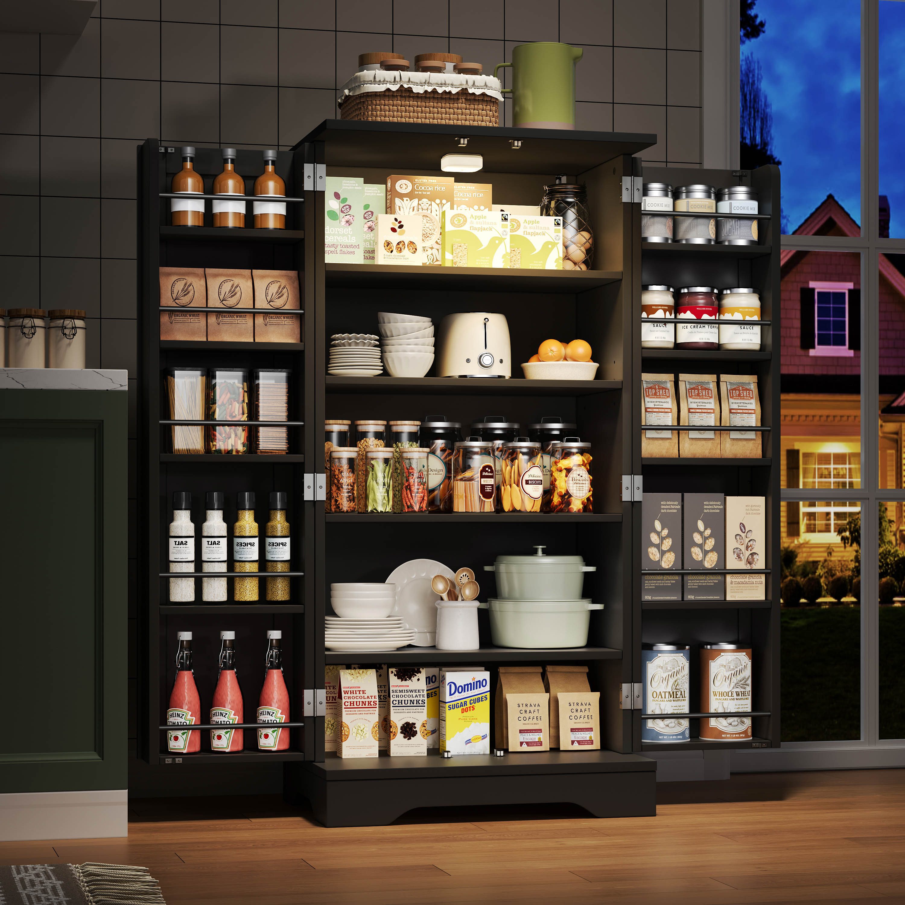 Flieks Mehrzweckschrank Hochschrank mit LED-Sensorlicht und verstellbaren R günstig online kaufen