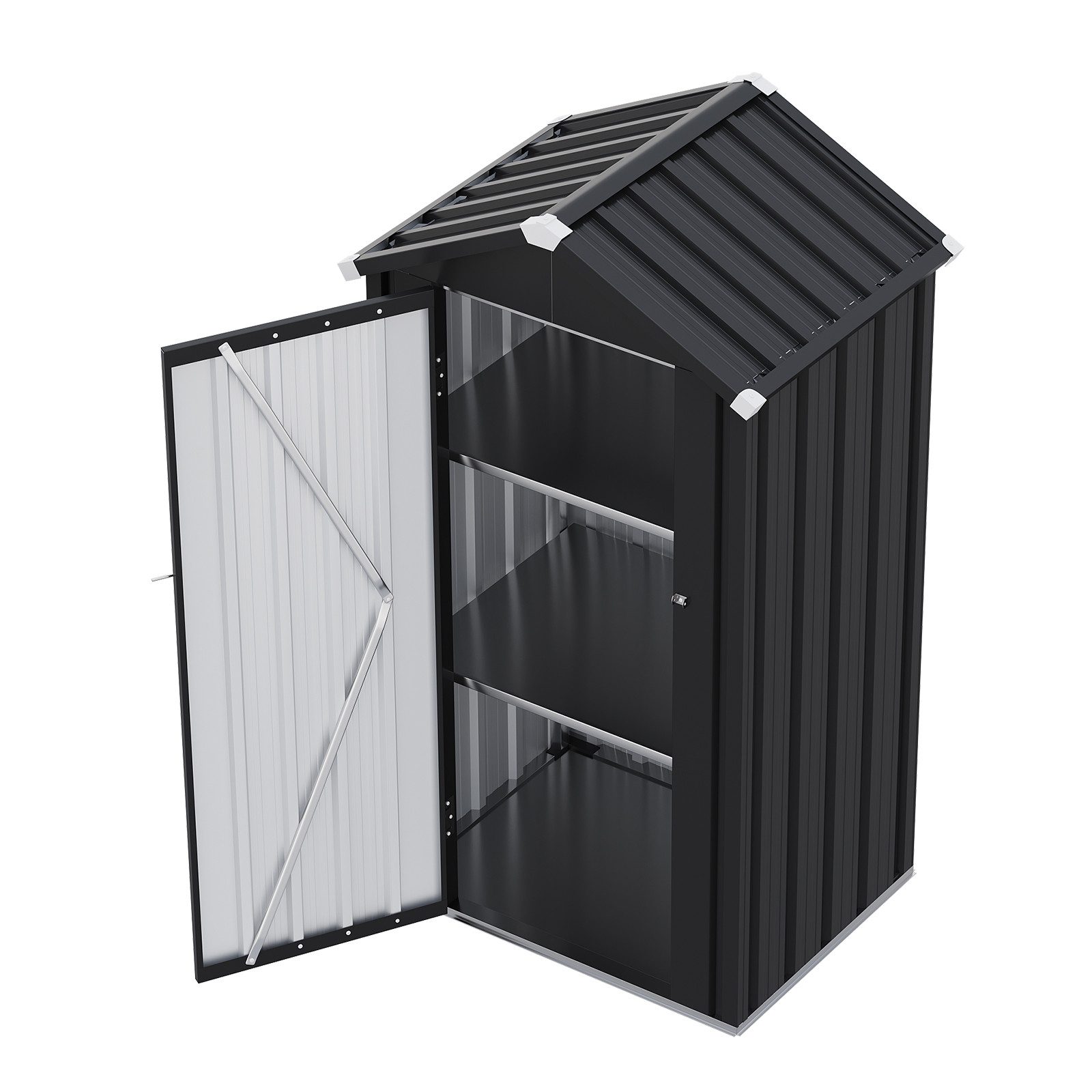 AOXUN Gerätehaus Metall Gartenschrank mit Boden, 2 verstellbare Einlegeböden, BxT: 88.4x68.9 cm, (1 St), wetterfest & windfest bis 65 km/h, 88,4x68,9x160 cm