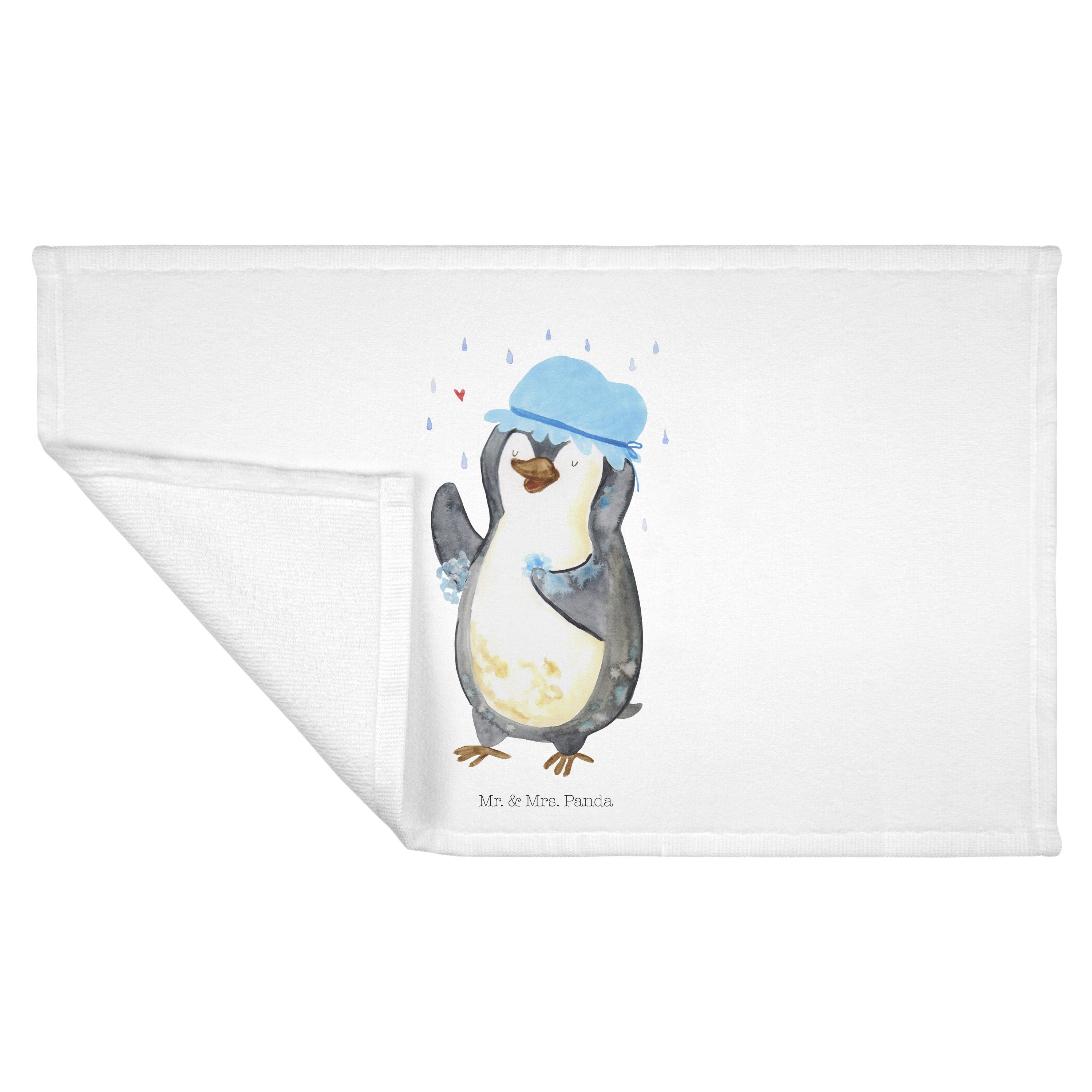 Mr. & Mrs. Panda Handtuch (1-St) Weiß duscht sein, Duschkonzert, Pinguin glücklich - Kinde, Geschenk, 