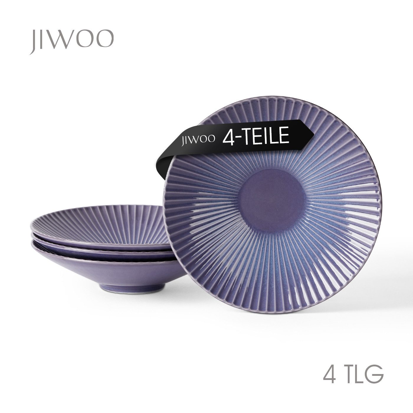 JIWOO Teller 4er Ø24,8cm, Salatteller Pastateller Frühstücksteller Dessertteller, (4 St), Keramik Hochwertiges Tellerset Lila Mikrowellen spülmaschinenfest