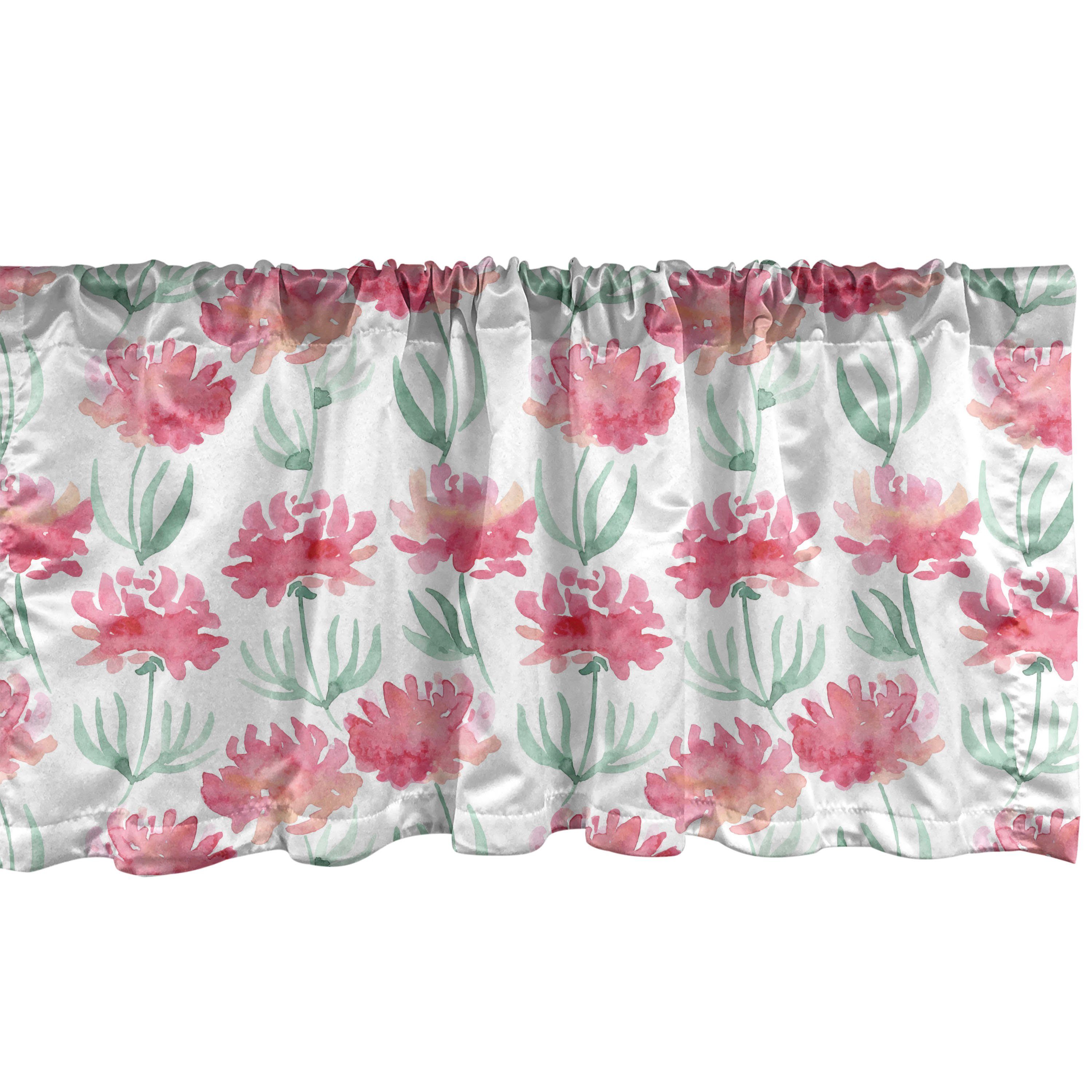Scheibengardine Vorhang Volant für Küche Schlafzimmer Dekor mit Stangentasche, Abakuhaus, Microfaser, Blume Frische Blüten Pastell