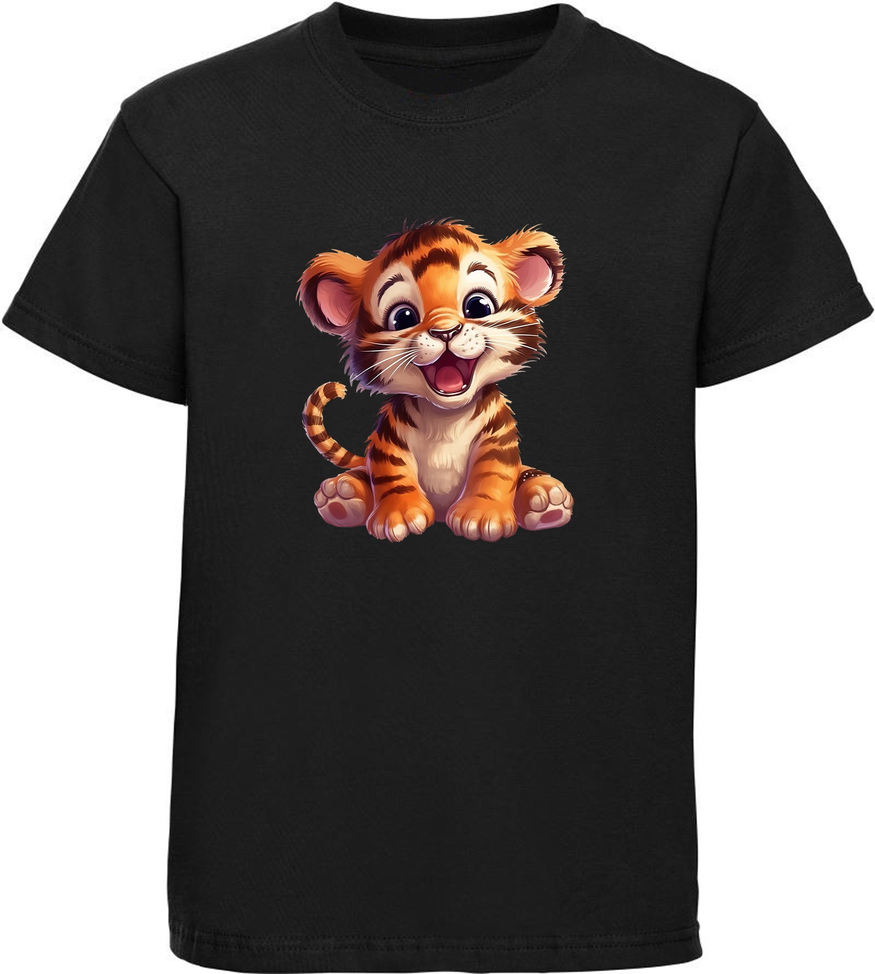 MyDesign24 T-Shirt Kinder Wildtier Print Shirt bedruckt - Baby Tiger Baumwollshirt mit Aufdruck, i266 schwarz