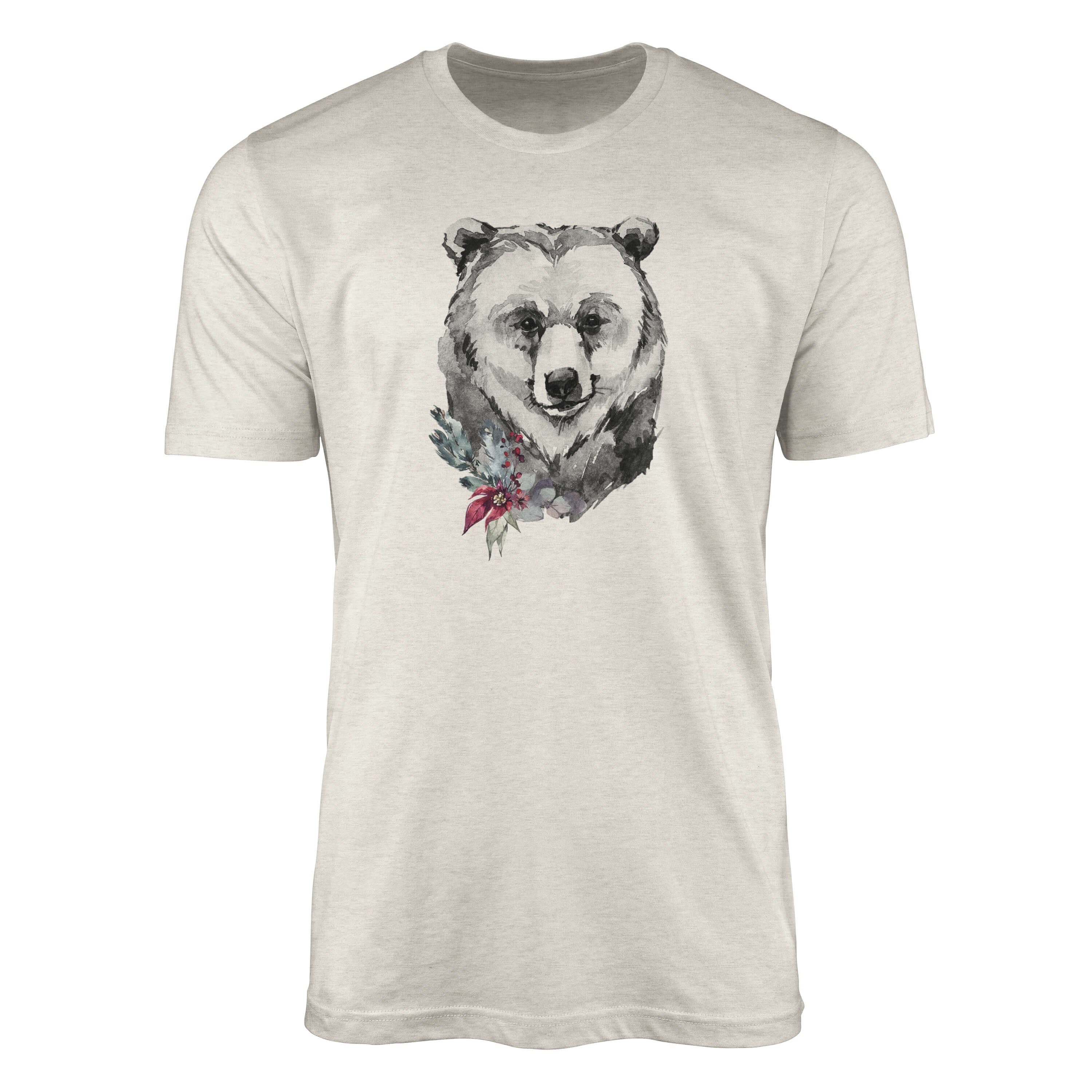 Sinus Motiv Bio-Baumwolle Porträt Bär Nachhaltig Herren aus Shirt T-Shirt Ökomode 100% gekämmte Art T-Shirt Aquarell (1-tlg)