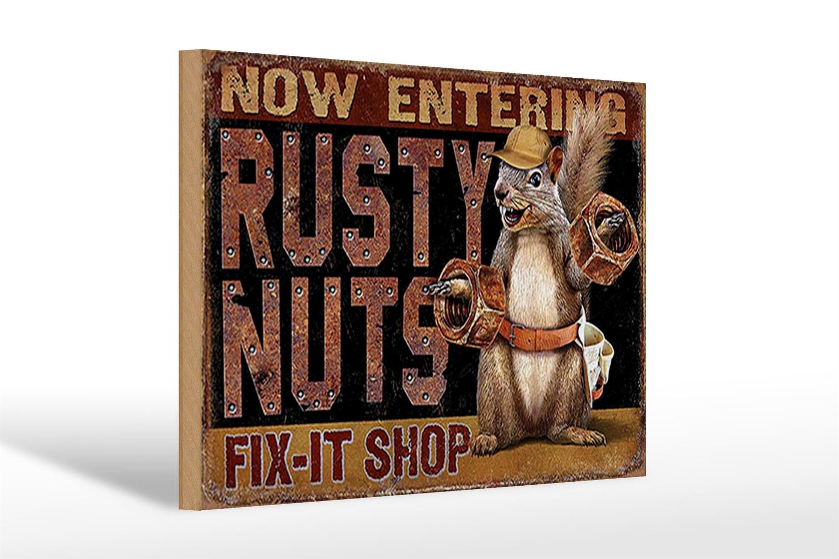 Femer GmbH Holzbild Spruch 30x20cm Fix-it Shop rusty nuts Garage, Auto Motorrad Werkstatt Garage, Sprüche Zitate Lustiges (1 St), Glatte Holzfaserplatte (MDF), vorn beschichtet