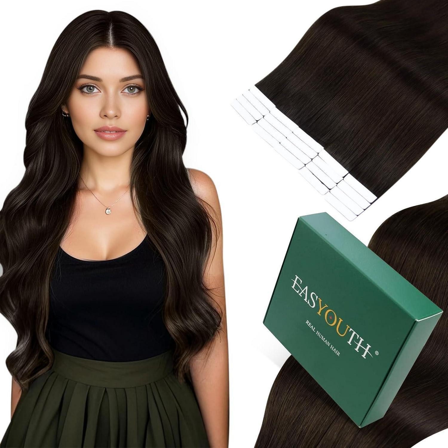 Echthaar-Extension Tape Extensions Echthaar Braun 40cm 40g 1-17 #2 40 cm
