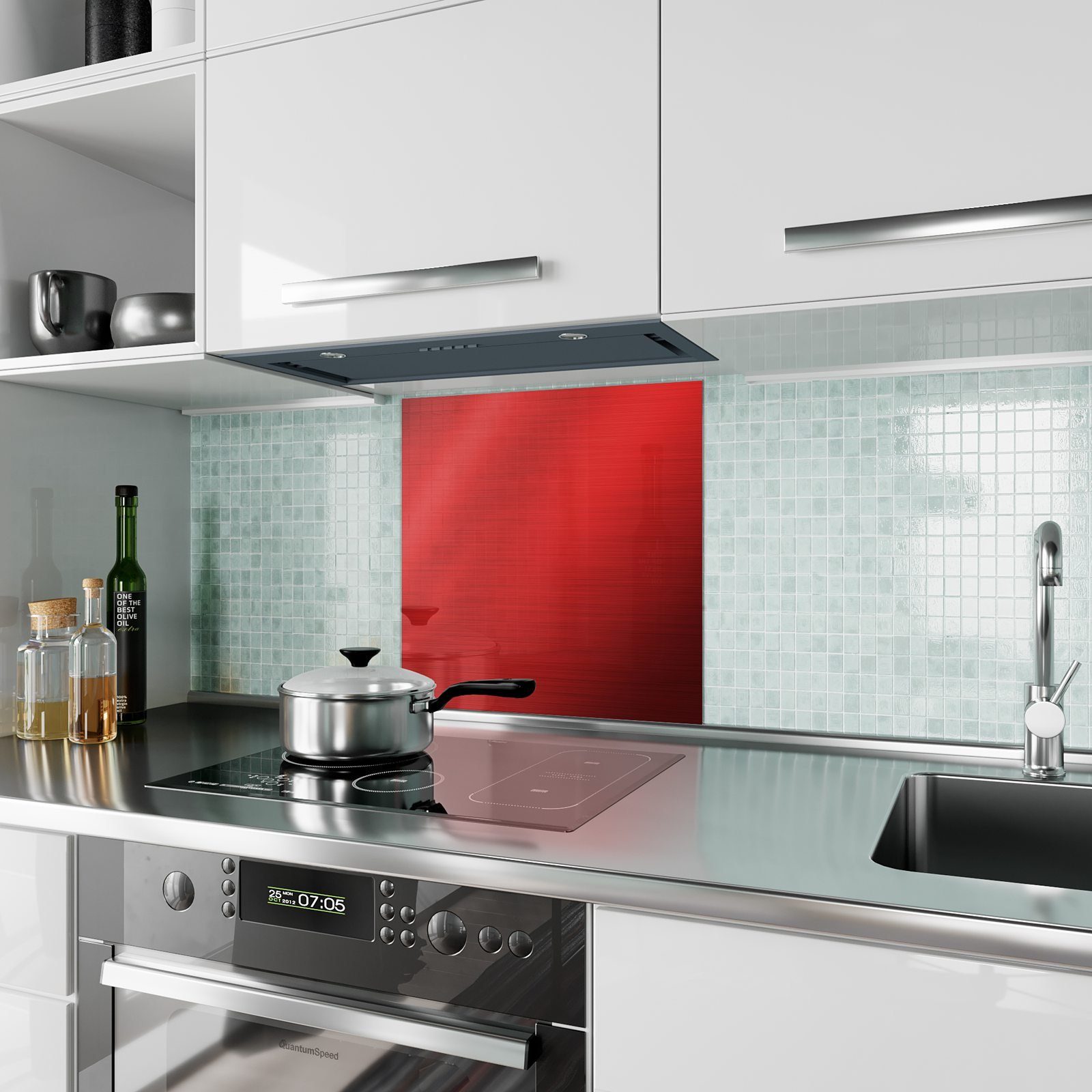Motiv Küchenrückwand mit Primedeco Küchenrückwand Rotes Spritzschutz Metall Glas