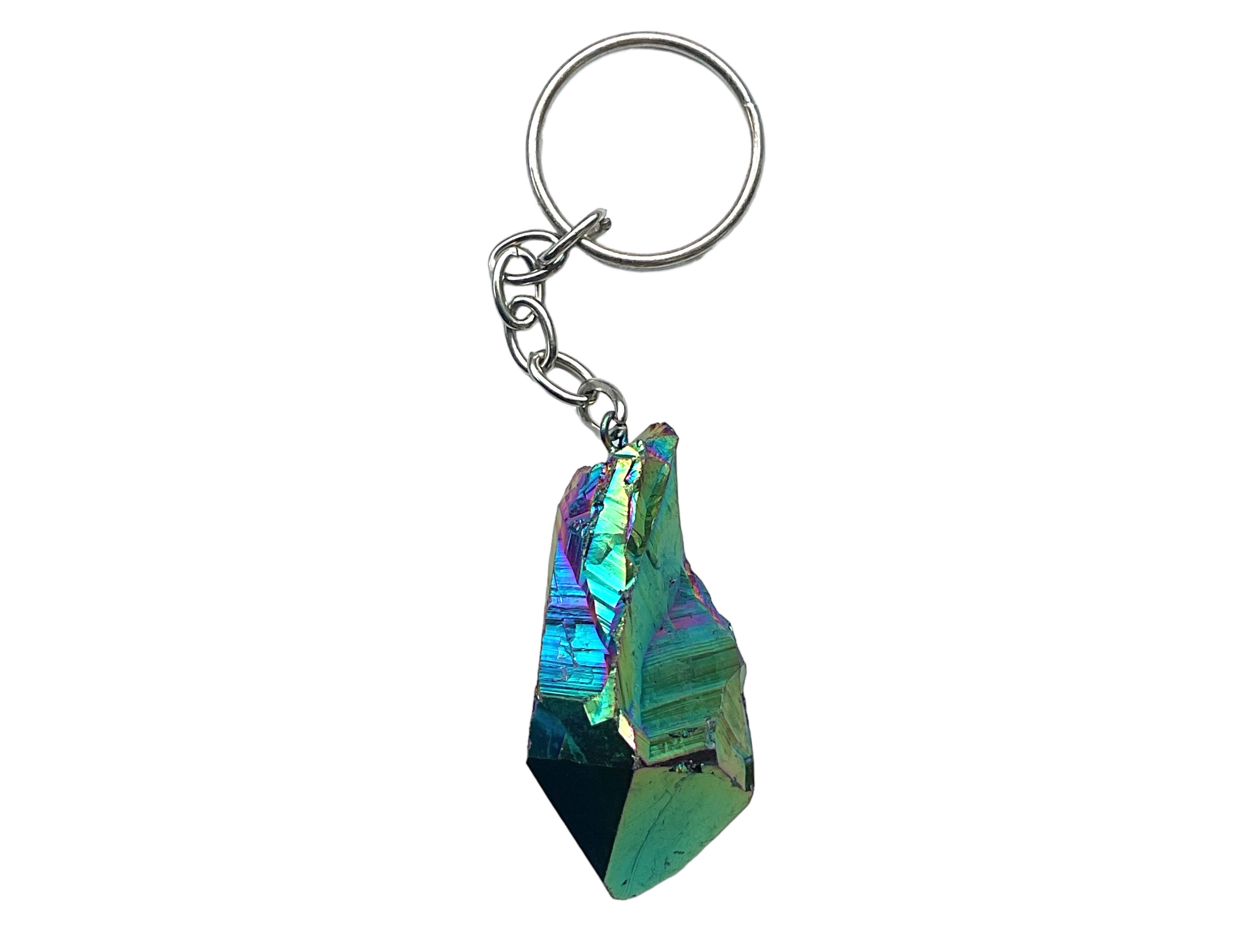 Steinfixx® Schlüsselanhänger Amethyst Titanium Aura Quarz Schlüsselanhänger I Rainbow I USA (besonderer Glanz, 1-tlg., Blickfang), Echtes Titanium Aura Kristall
