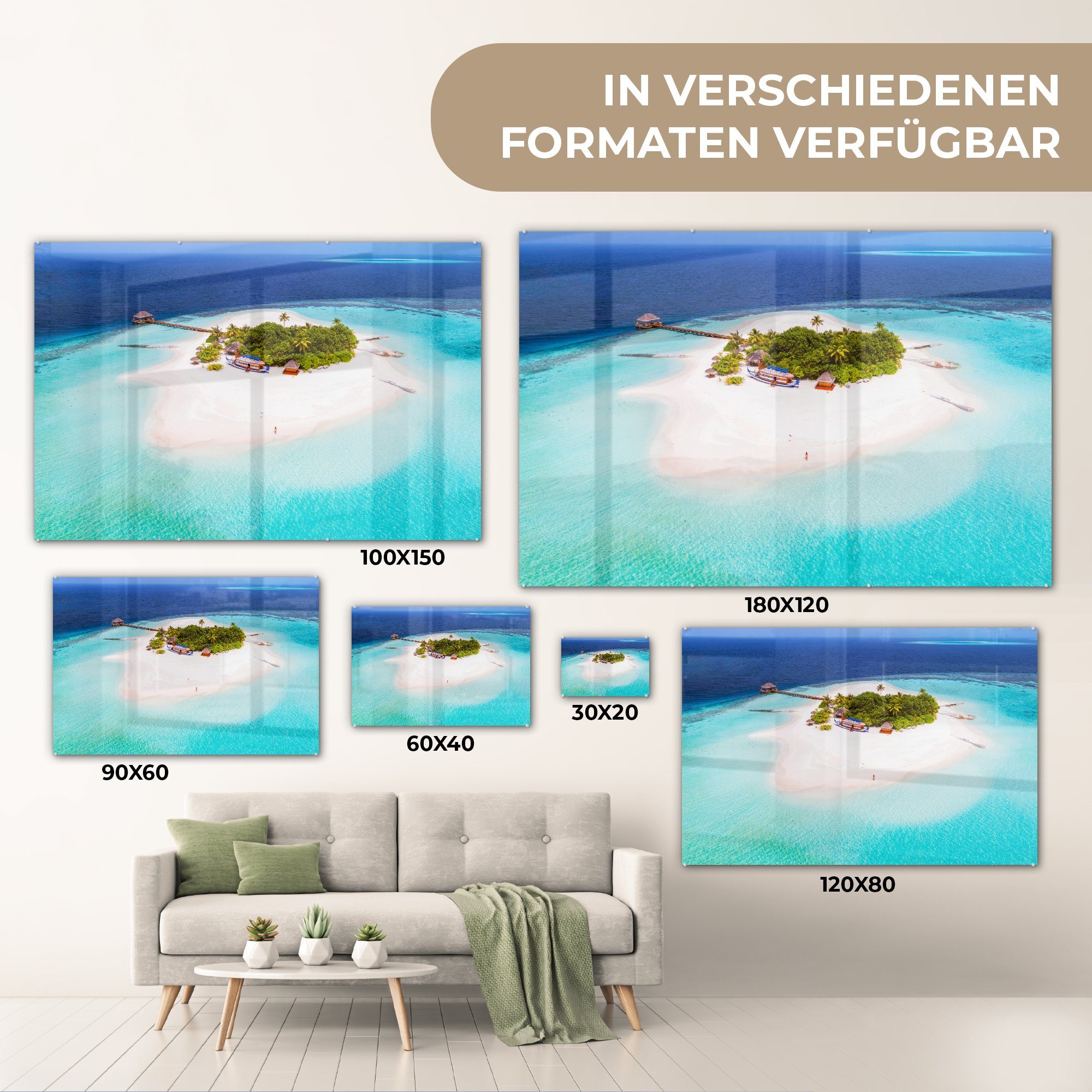 Acrylglasbild Schlafzimmer Acrylglasbilder & auf Insel (1 Malediven aus Tropische St), MuchoWow den Wohnzimmer der Vogelperspektive,