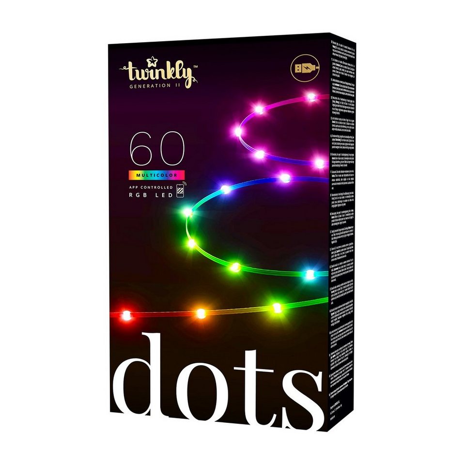 twinkly LED-Lichterkette DOTS 3m Lichterkette mit 60 RGB LED, Transparentes  Kabel, Gen II