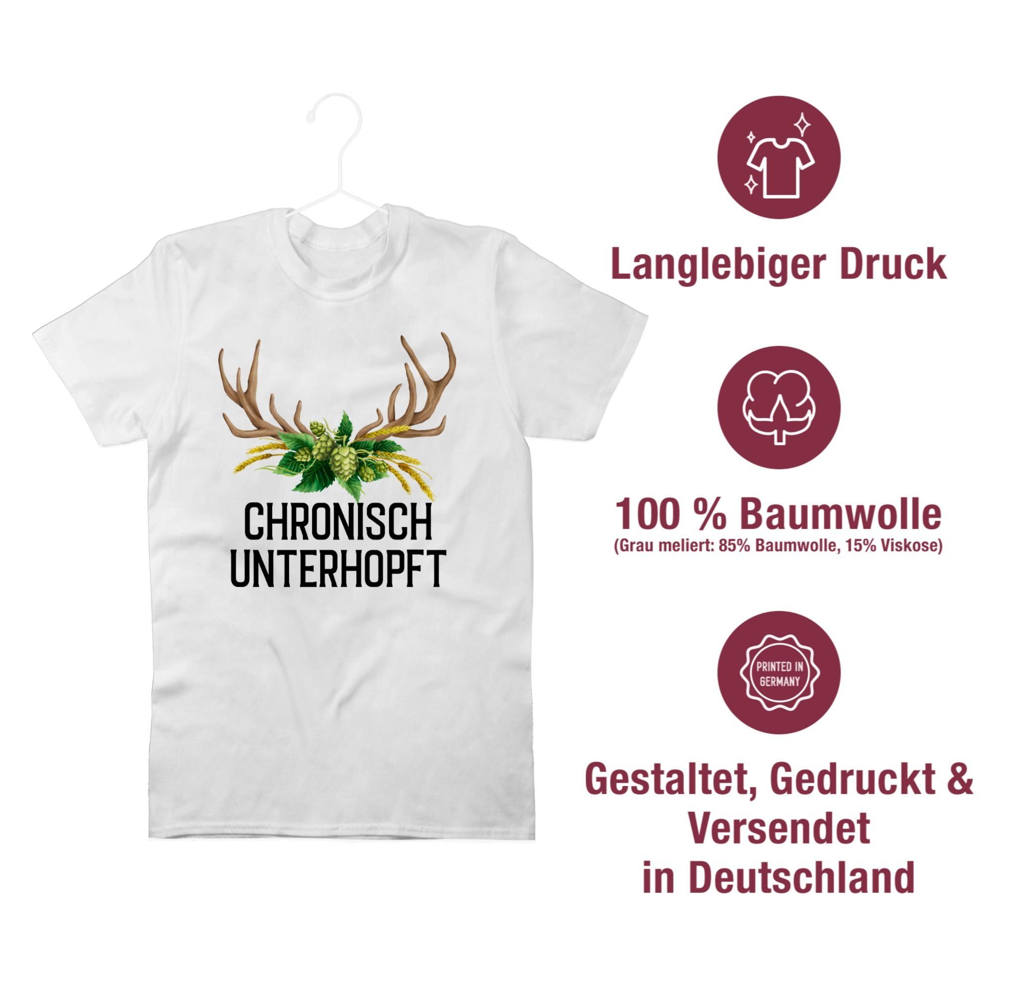 Mode T-Shirt Hopfen Oktoberfest und Herren - Shirtracer Chronisch für unterhopft Hirschgeweih Weizen Weiß 01