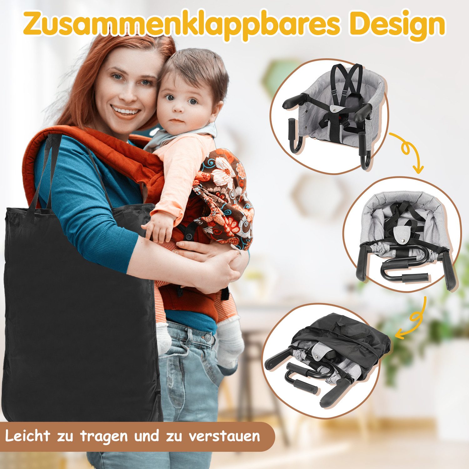 Clanmacy Tischsitz Tischsitz für Babys Kinderstuhl Faltbar Kindersitz Sitzerhöhung Grau