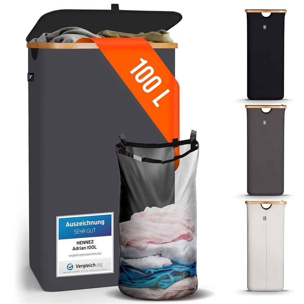 HENNEZ Wäschekorb mit Griff aus Bambus, 100 l – Wäschekorb mit Deckel, Dunk günstig online kaufen