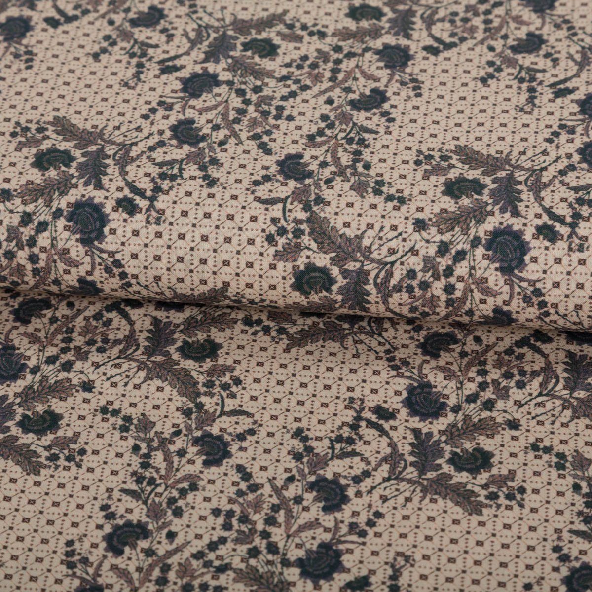 SCHÖNER LEBEN. Stoff Baumwollstoff Meterware Trachtenstoffe Blumen Blätter beige petrol