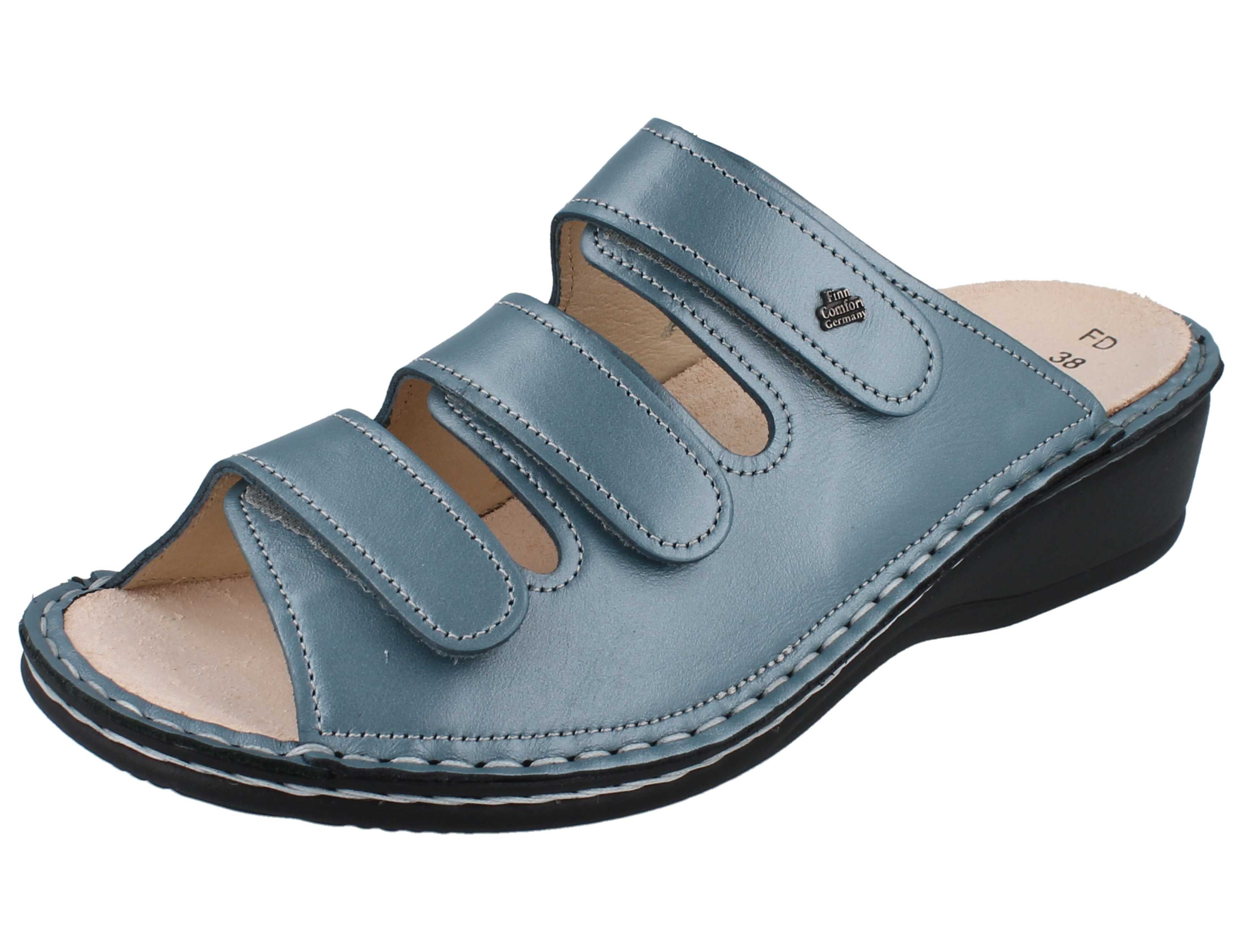 Finn Comfort FINN COMFORT Pisa Damen Pantolette metallic blau Glattleder - Größe: Pantolette Wechselfußbett