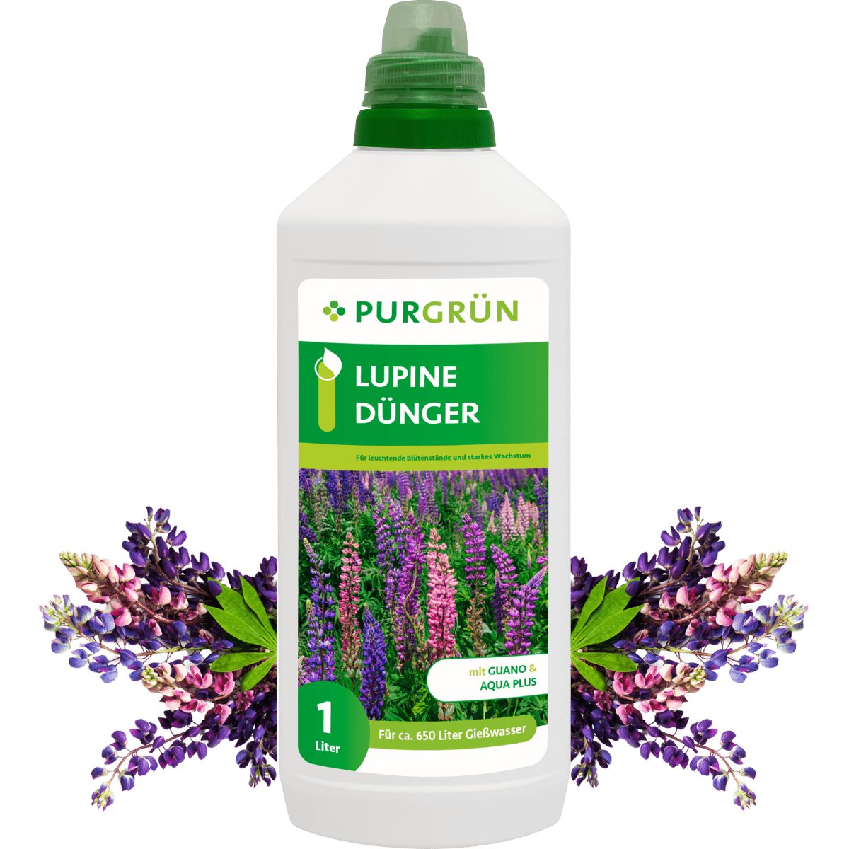 Blumendünger Purgrün Lupine Dünger, NPK 8+8+6, Guano, Blütenpflege, 1L