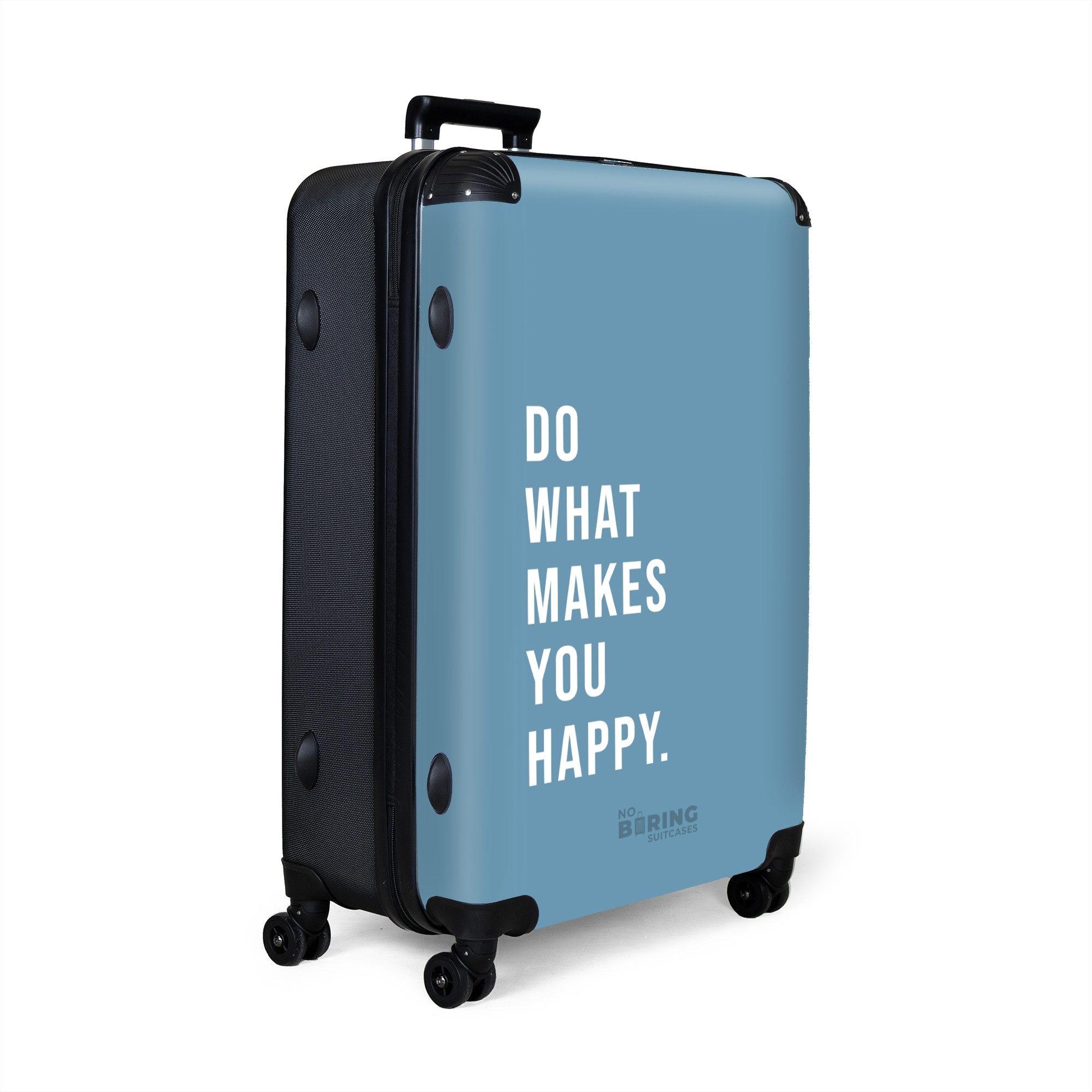NoBoringSuitcases.com© Hartschalen-Trolley Blau mit Zitat "Tu, günstig online kaufen