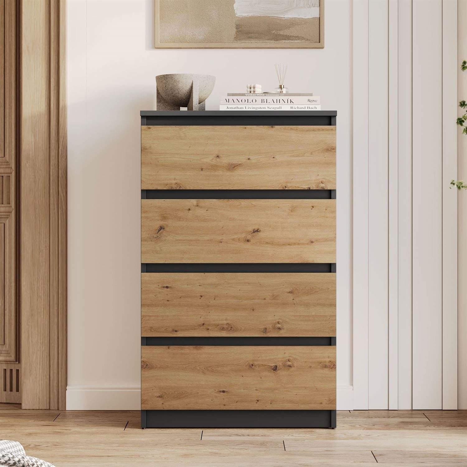 Lookway Kommode HANA M4 – elegante Kommode mit geräumigen Schubladen, Breite: 70 cm