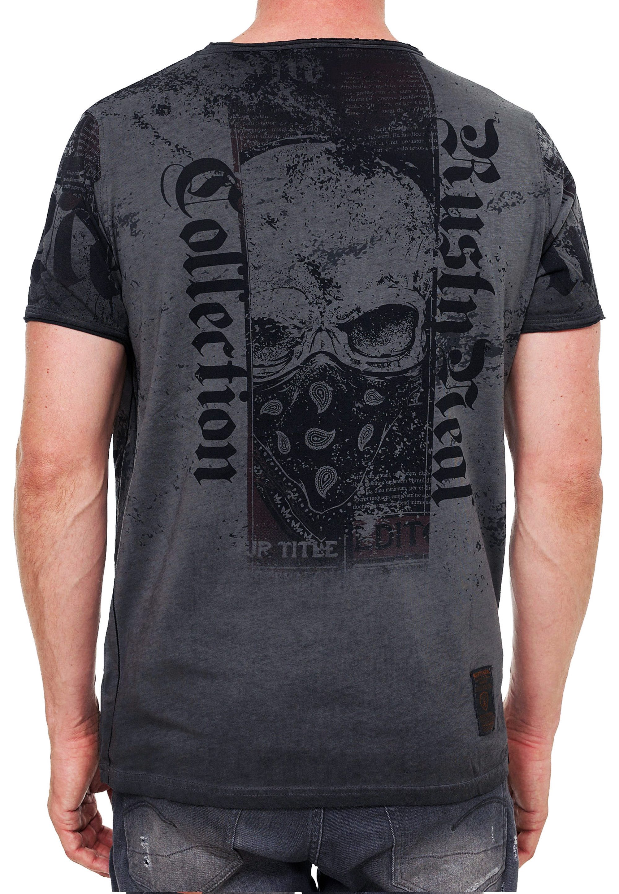R-NEAL T-Shirt Streetwear Rocker T-Shirt mit Absoluten Blickfang All Over Skull Print