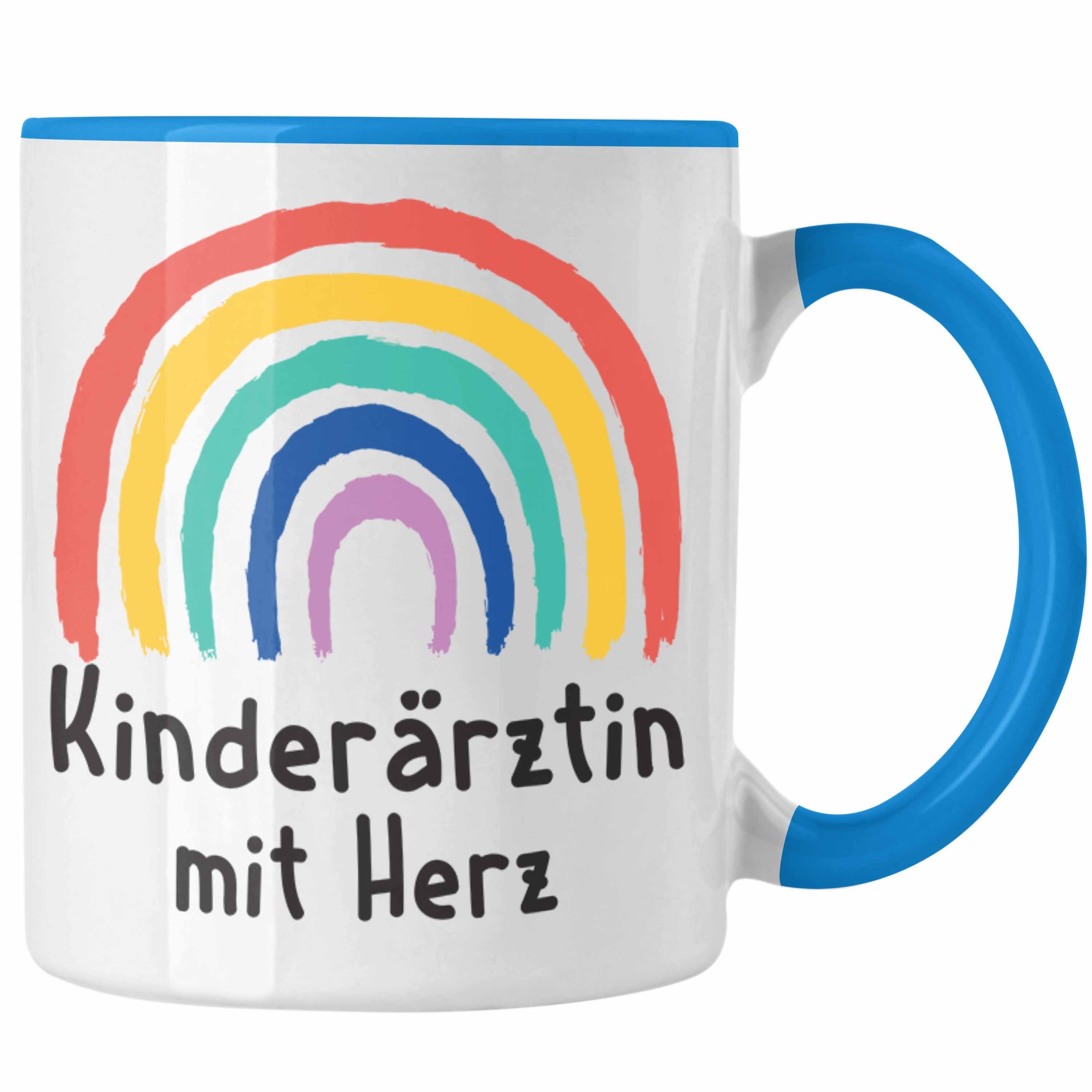 Trendation Tasse Trendation - Kinderärztin mit Herz Tasse Geschenk Geschenke mit Spruch Kaffeetasse Kinderärztin Dankeschön Blau