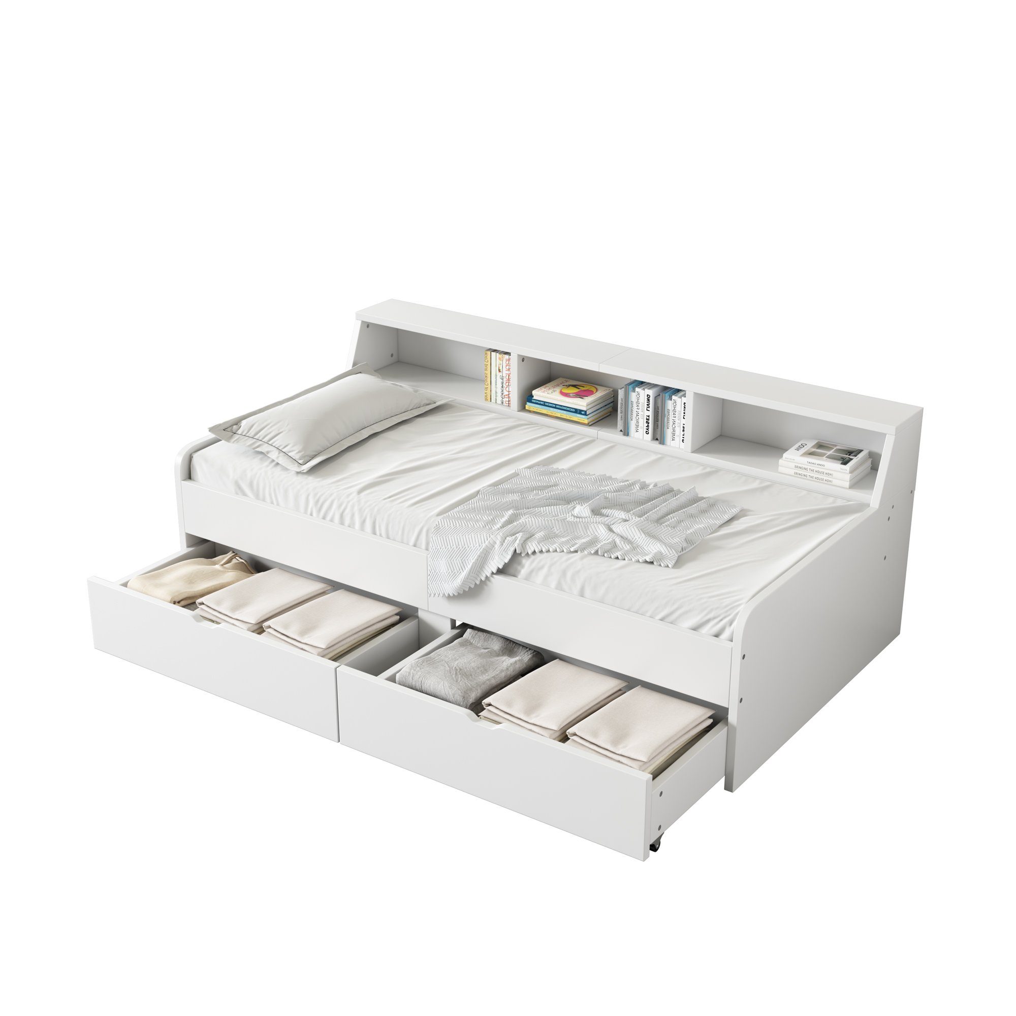 HAUSS SPOLE Daybett 90*200 cm mit zwei Schubladen und 3 Ablagefächern, weiß