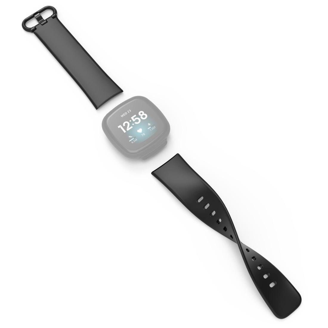 Hama Smartwatch-Armband Ersatzarmband für Fitbit 3/4/Sense 22 Versa schwarz (2), TPU, cm cm/21
