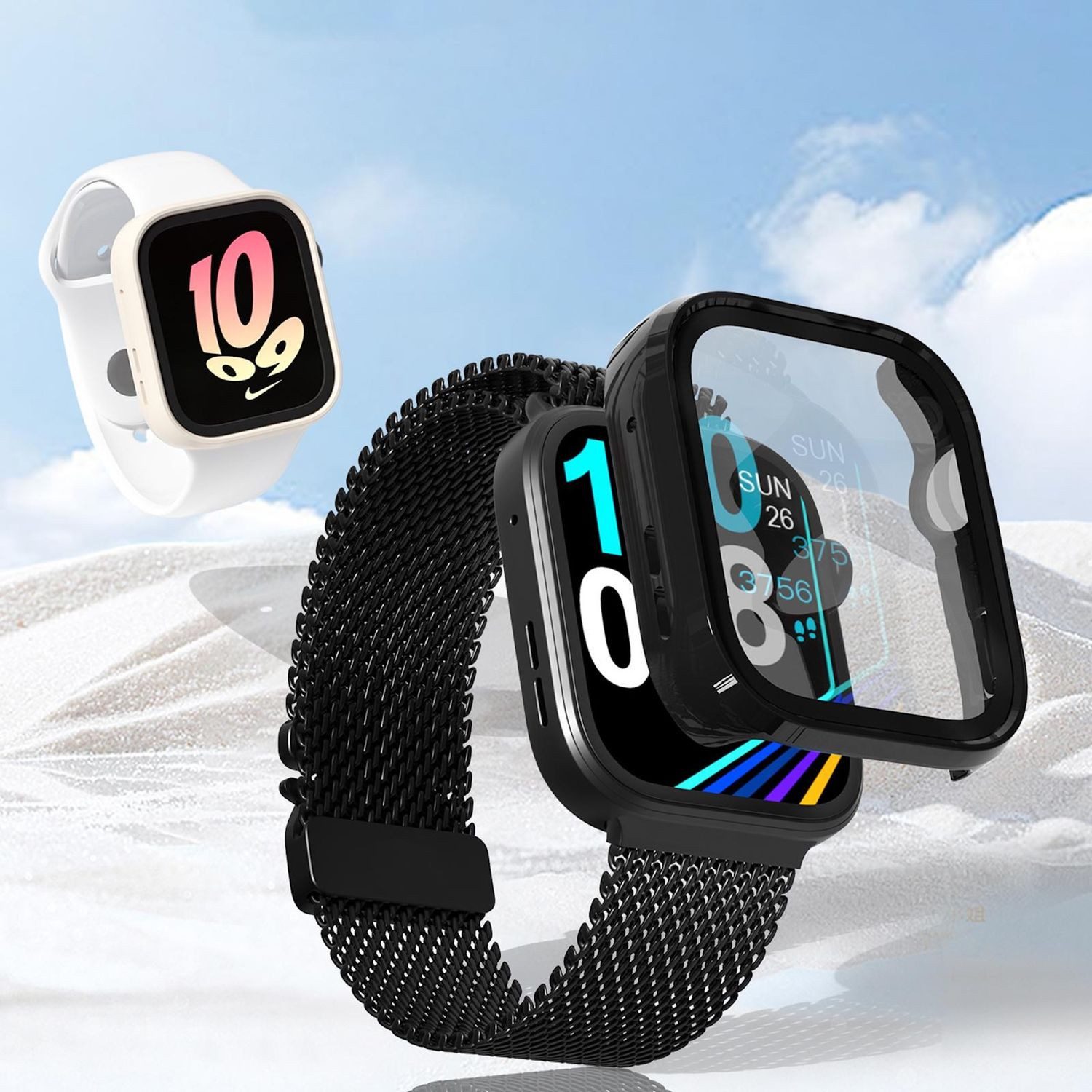 Wigento Smartwatch-Hülle Für Huawei Watch Fit 4 Kunststoff Watch PC Hülle + 9H Hart Glas Blau, Schutzhülle aus PC + Hart Glas für Rundumschutz