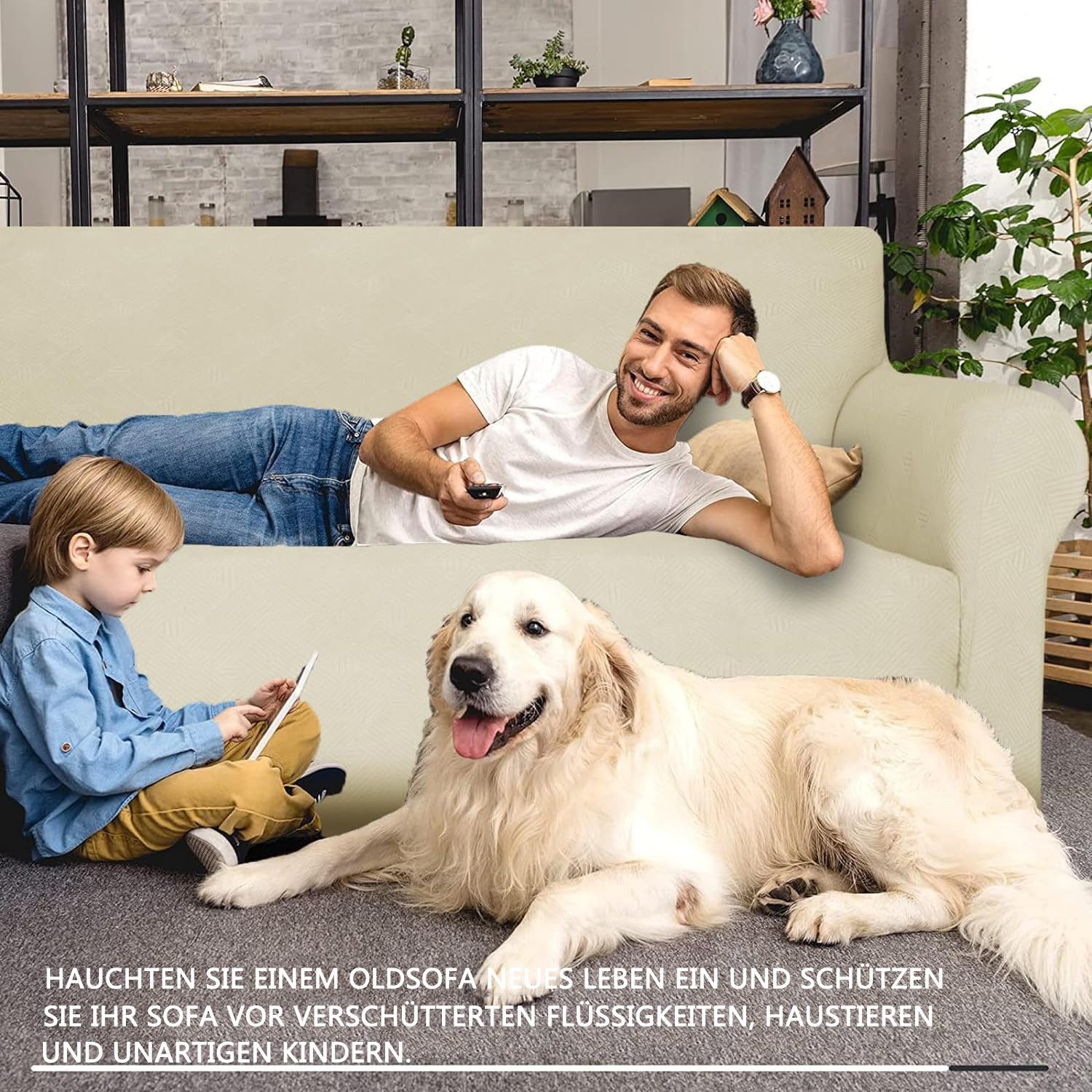 Agger Sofahusse Stretch Sofabezug, Sofa Überzug 1/2/3/4 Sitzer, Sofaschoner rutschfest, Elastisch Couch Überzug Mit Armlehnen, Sofaüberwurf Couch Überwurf