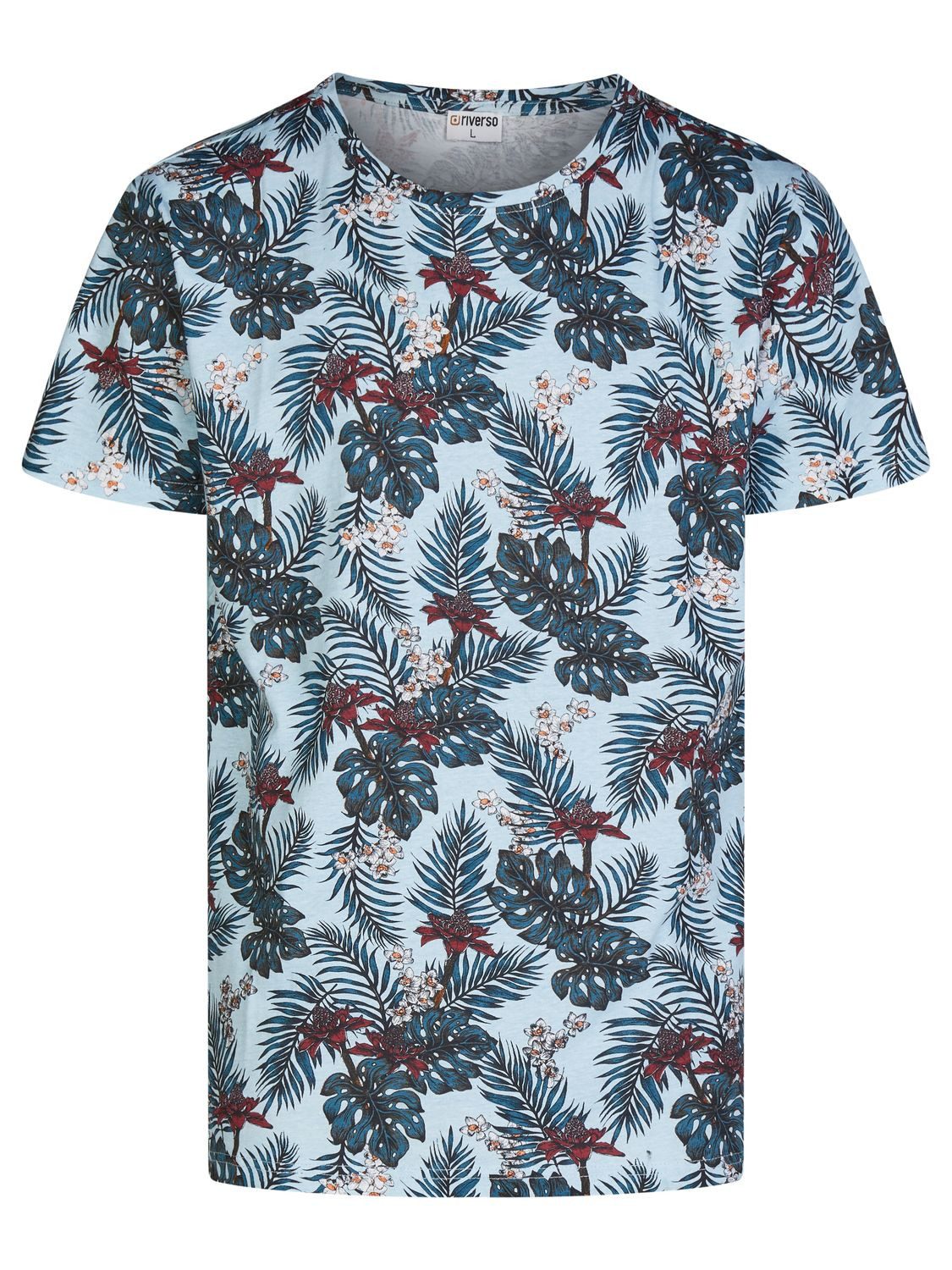 riverso T-Shirt Herren Fotoprintshirt RIVBill Regular Fit (1-tlg) Kurzarm Hawaiishirt mit Rundhalsausschnitt aus 100% Baumwolle