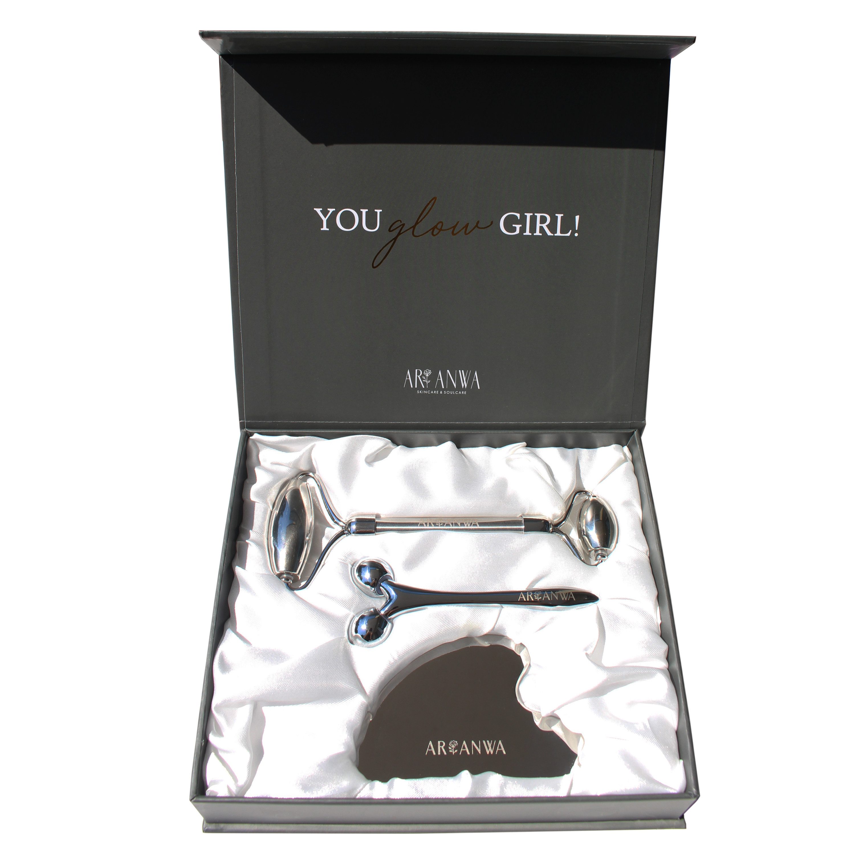ARI ANWA Skincare Gesichtsmassagegerät Face Yoga Set: Edelstahl Gua Sha, Edelstahl Roller & 3D Massager