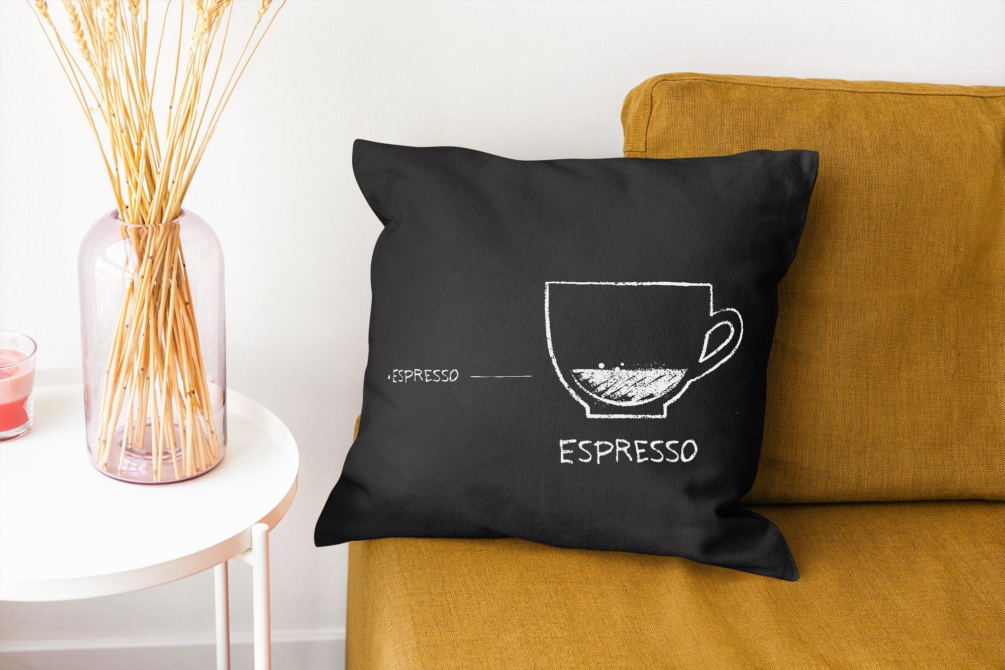 MuchoWow Zierkissen Espresso Sofakissen Füllung Retro Schlafzimmer, für - mit Wohzimmer, Kaffee Zitate Deko, - - - Text, Dekokissen