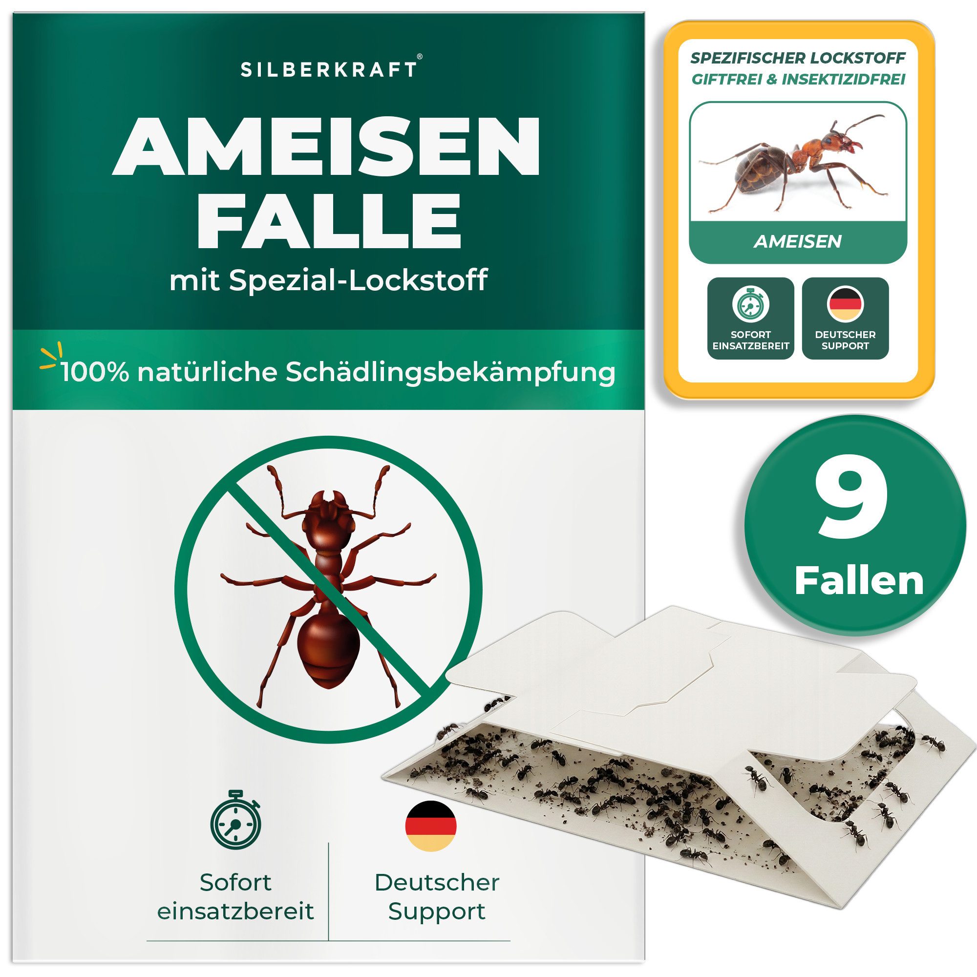 Silberkraft Insektenfalle Ameisenfalle mit Spezial-Lockstoff Frühzeitige Befallsüberwachung, Geruchlos, Bis zu 12 Wochen wirksam, Einfache Anwendung