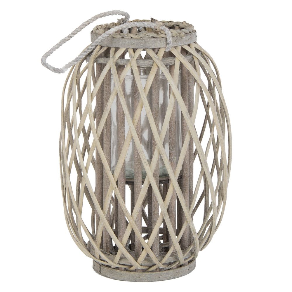 ECD Germany Kerzenlaterne Laterne Ried mit Henkel Rattan Windlicht mit Glaseinsatz Kerzenständer, 40xØ26cm Natur Korbgeflecht Handgeflochtene Gartenlaterne Kerzenhalter