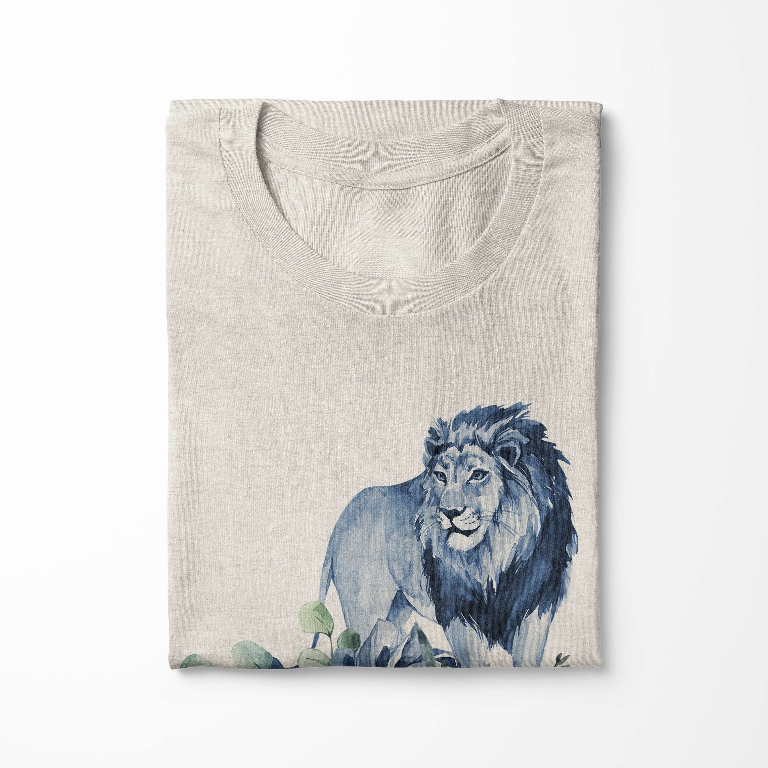 Sinus Art T-Shirt Afrika (1-tlg) Blumen T-Shirt Motiv Herren Aquarell Ökomo Löwe gekämmte Bio-Baumwolle Shirt Nachhaltig 100