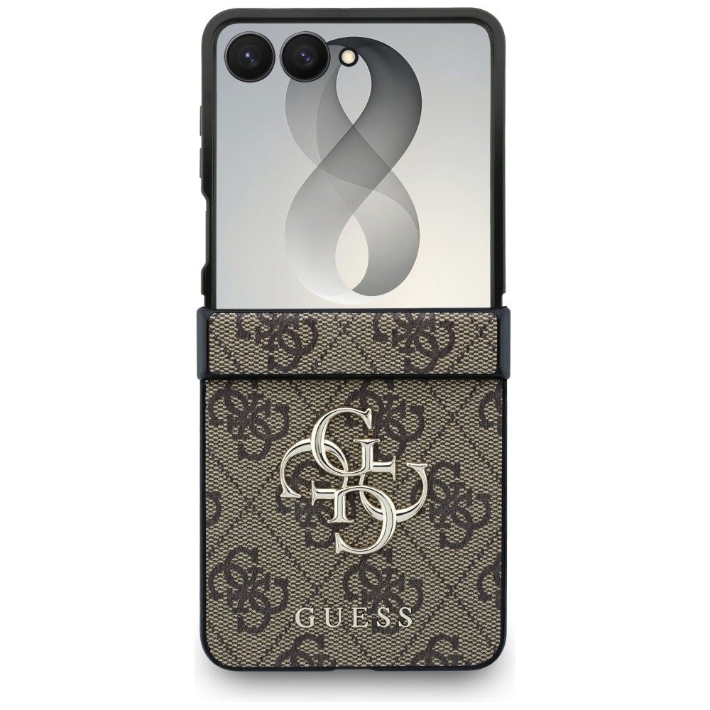Guess Handyhülle Galaxy Z Flip 8 Case Kunstleder braun grau rosa Big Logo goldfarben 6,9 Zoll, Kantenschutz