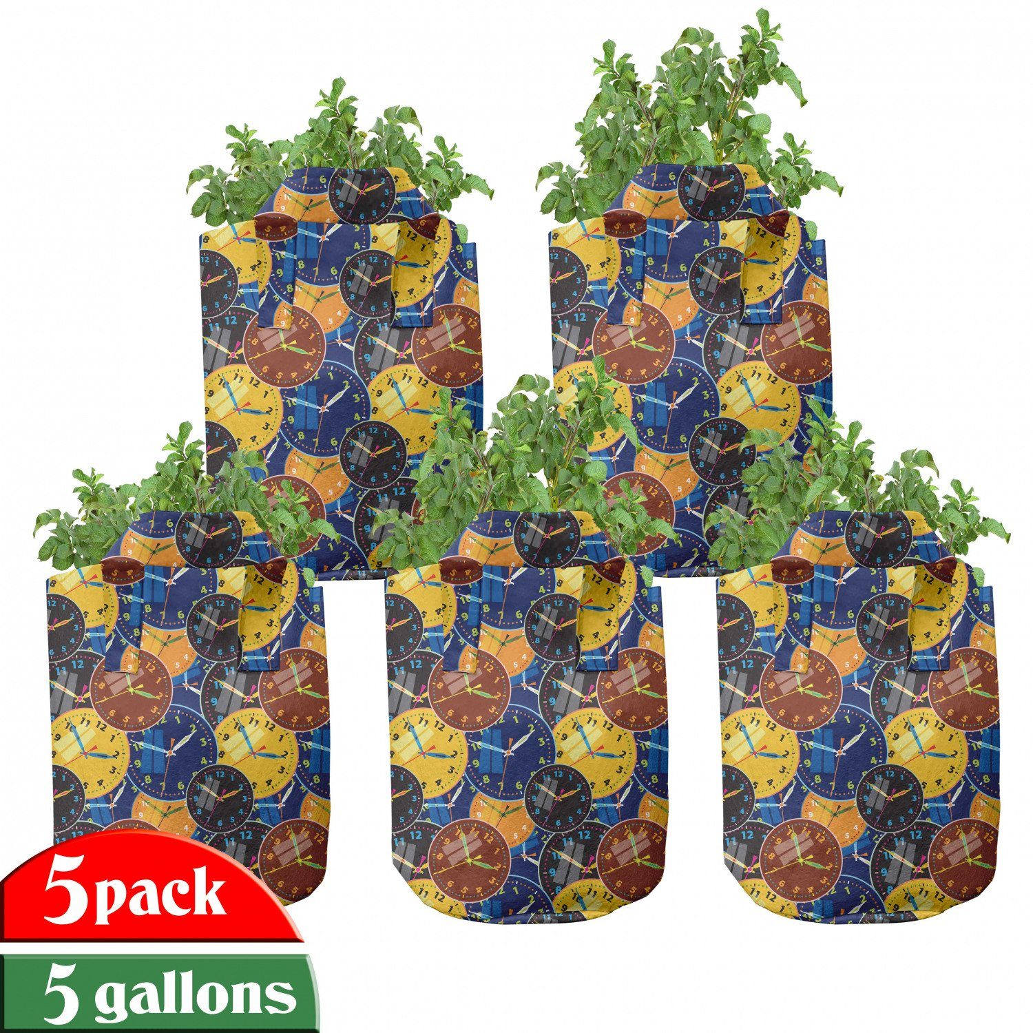 für mit Pflanzen, hochleistungsfähig Abakuhaus Pflanzkübel Griffen Jahrgang Stofftöpfe Muster Zifferblättern