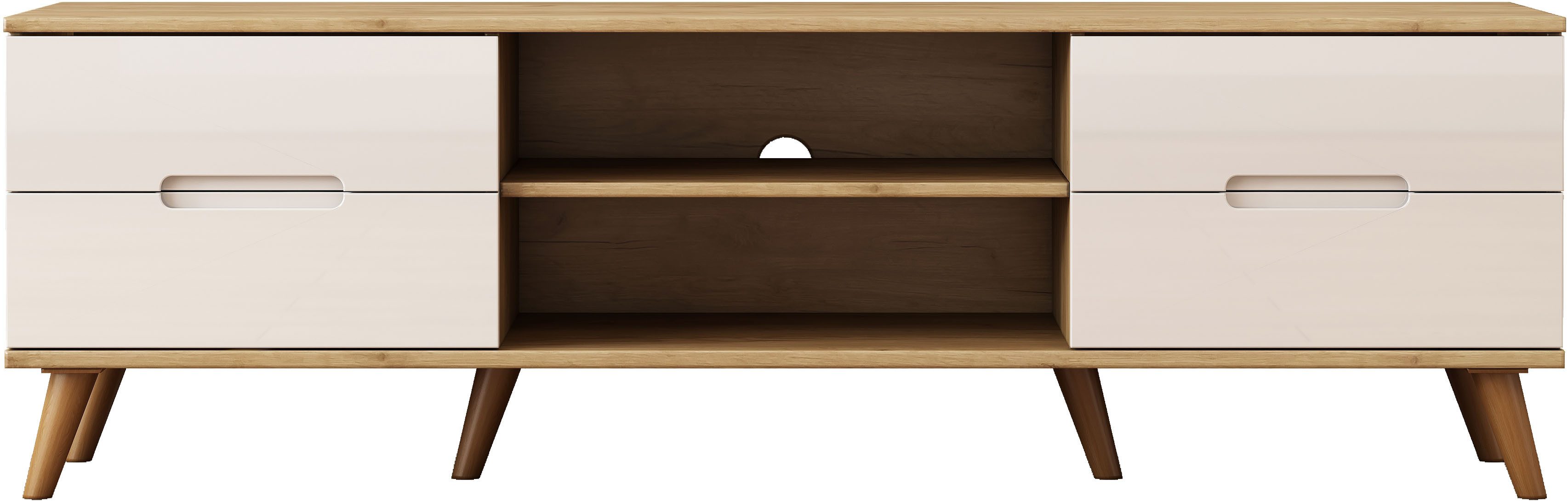 OTTO home TV-Board, glänzende Fronten, Kabeldurchführung, helles Holzdekor, Breite 160 cm