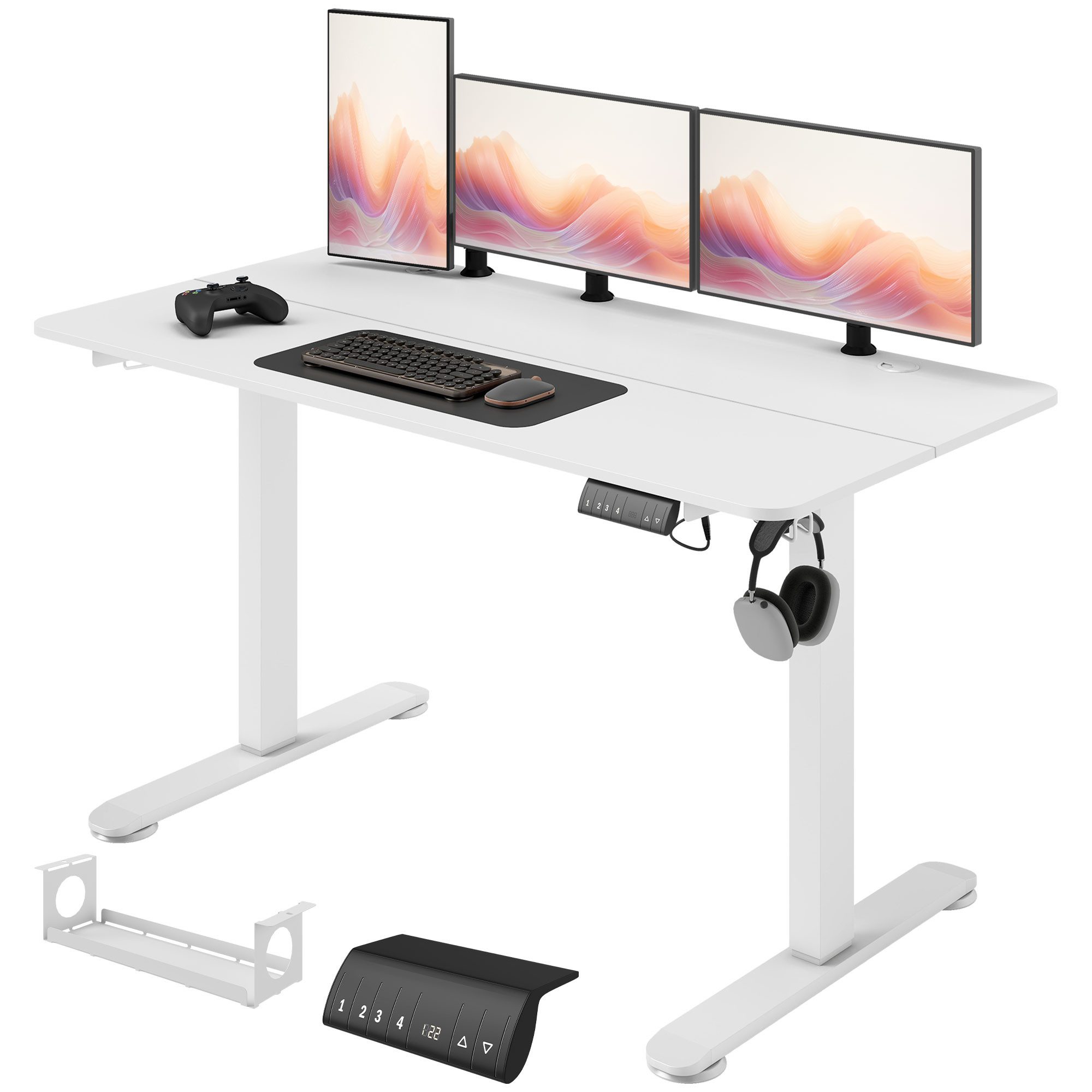 Vinsetto Schreibtisch 140 x 70 cm Höhenverstellbar, Ergonomisch, Anti-Kollision (Laptoptisch, 1-St., Computertisch), für Wohnzimmer, Arbeitszimmer, Weiß – Bild 2 von 5