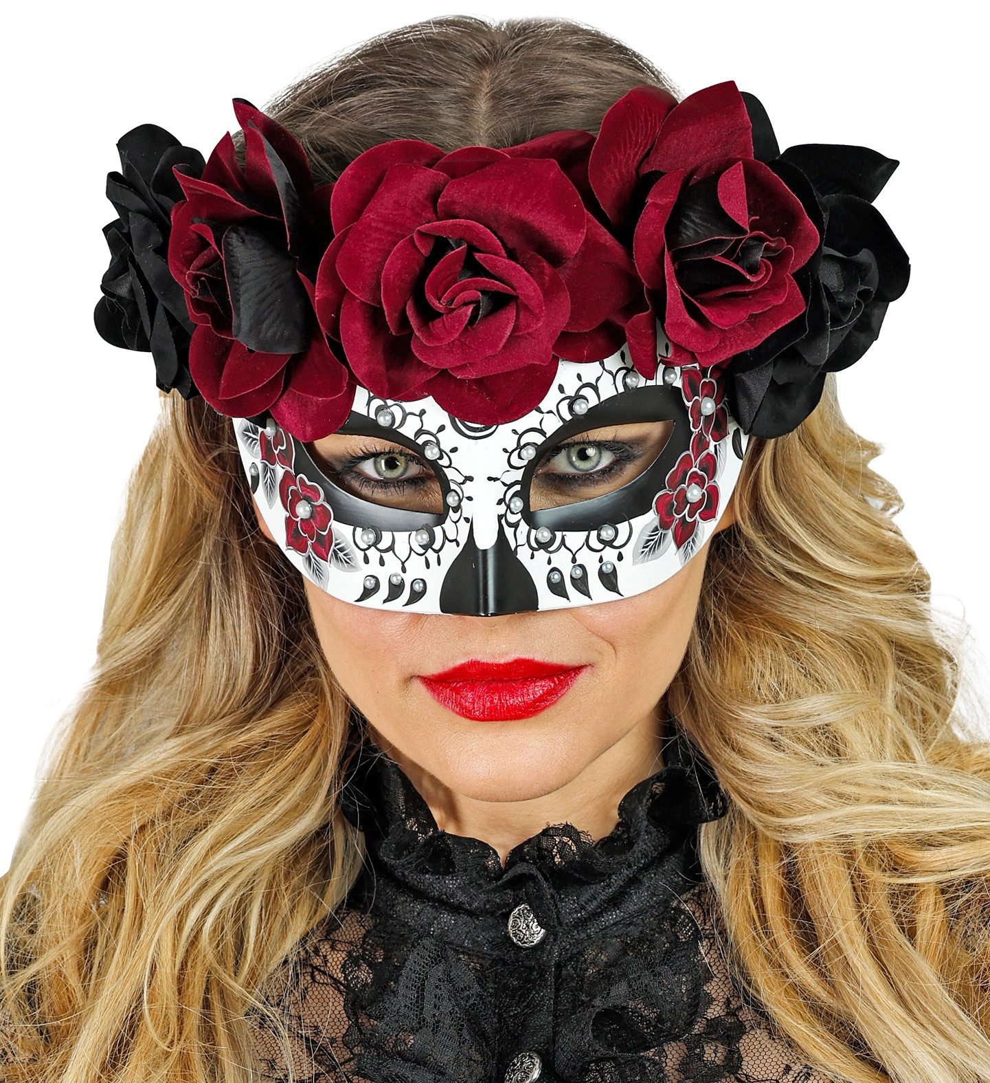 Widmann S.r.l. Verkleidungsmaske Dia de los Muertos Augenmaske mit Rosen, Schwarz